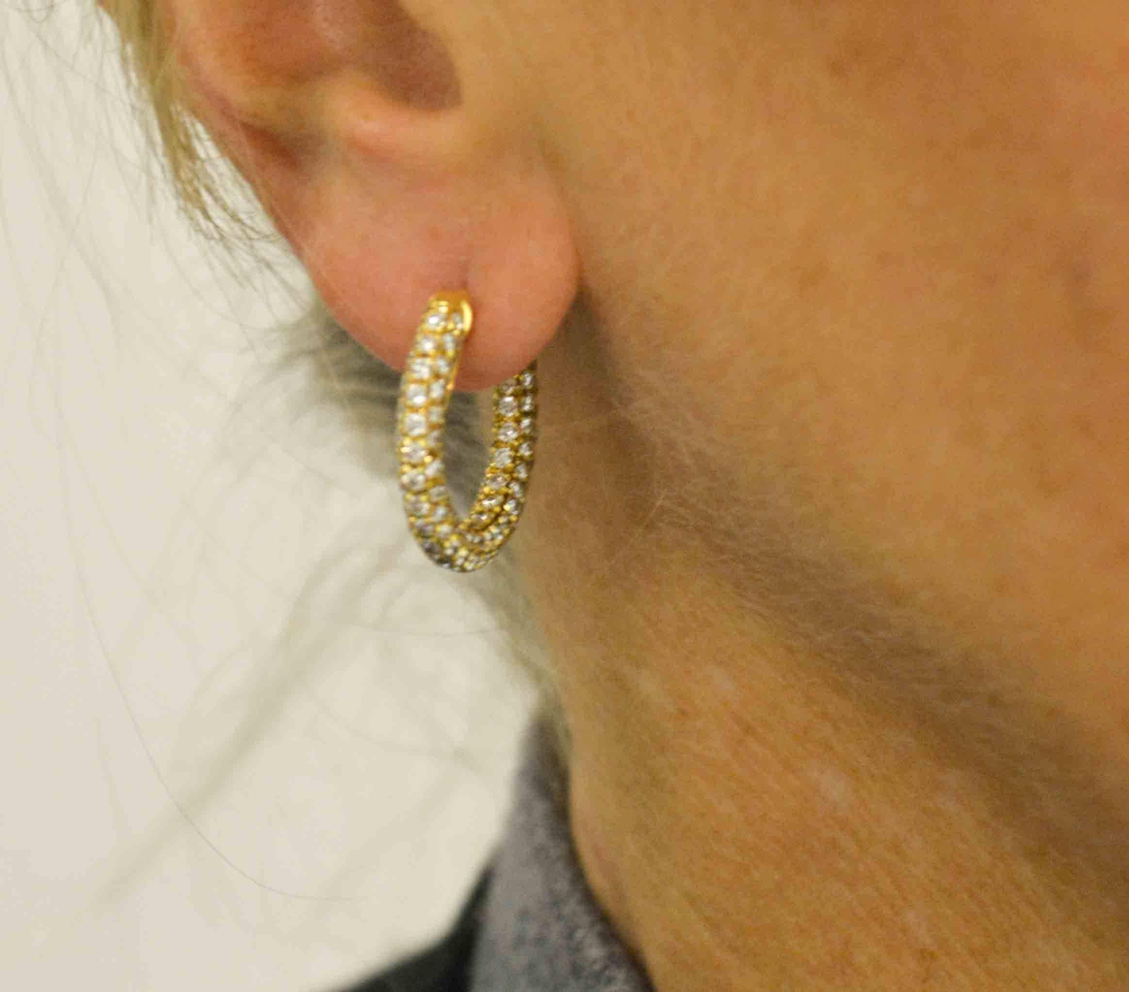 3.82 Carat Diamond 18 Karat Yellow Gold Hoop Earrings 3