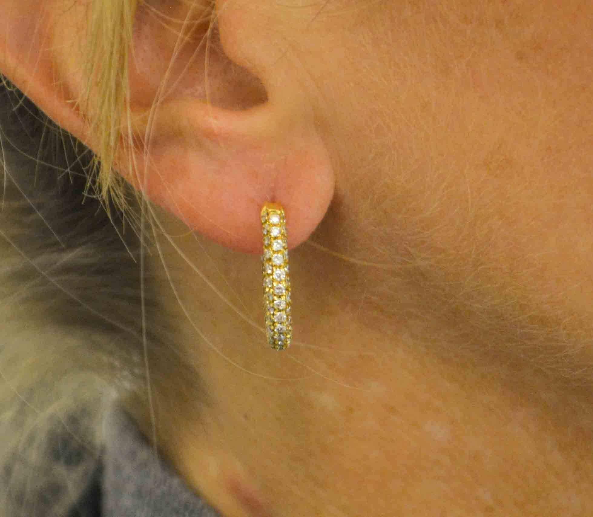 3.82 Carat Diamond 18 Karat Yellow Gold Hoop Earrings 2