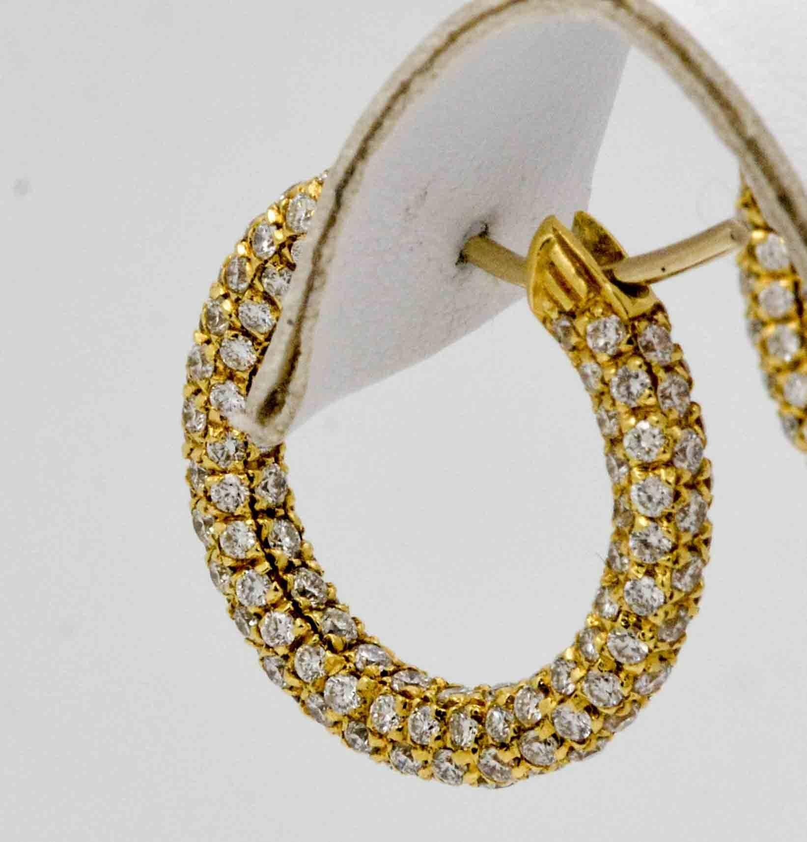 Modern 3.82 Carat Diamond 18 Karat Yellow Gold Hoop Earrings