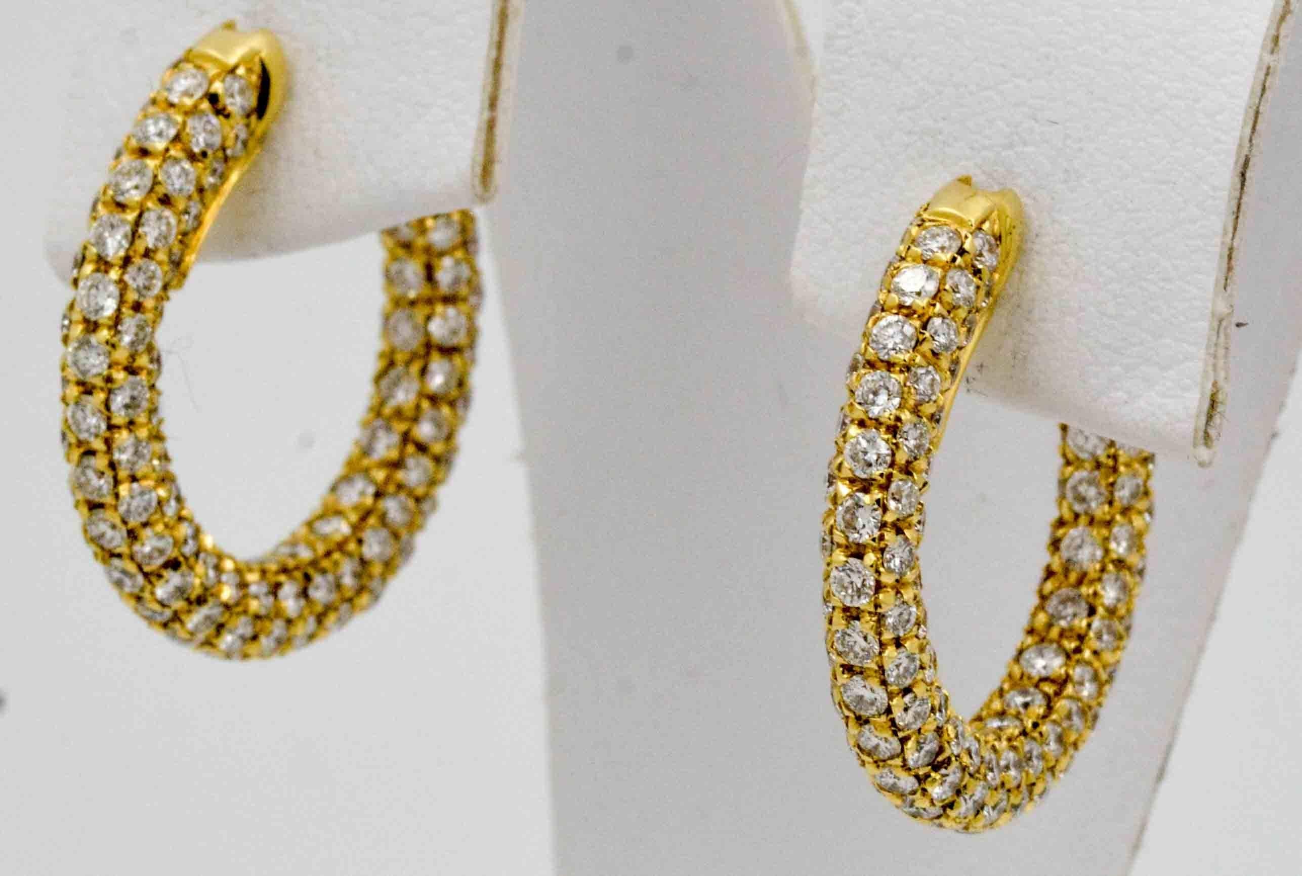 Women's 3.82 Carat Diamond 18 Karat Yellow Gold Hoop Earrings