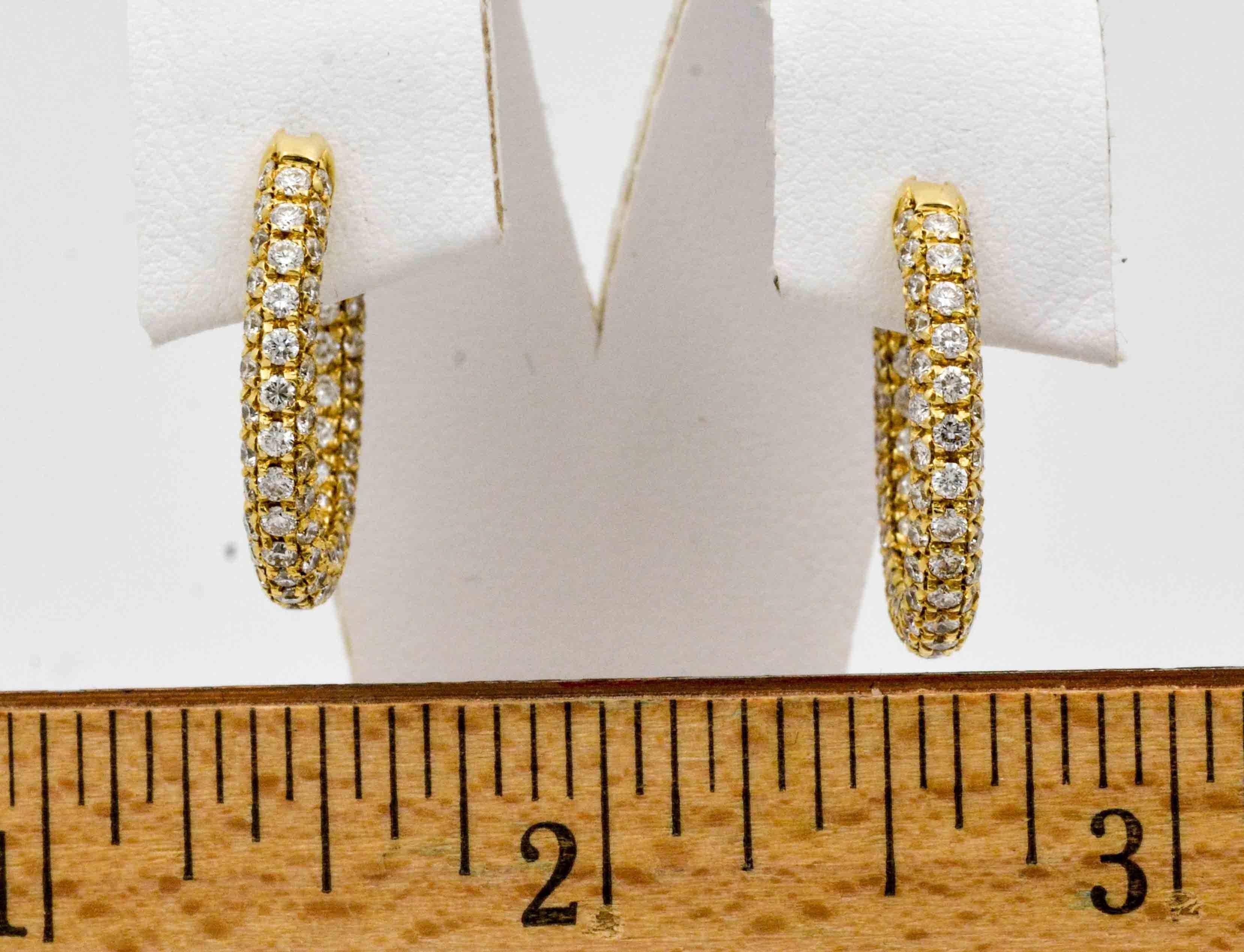 3.82 Carat Diamond 18 Karat Yellow Gold Hoop Earrings 1