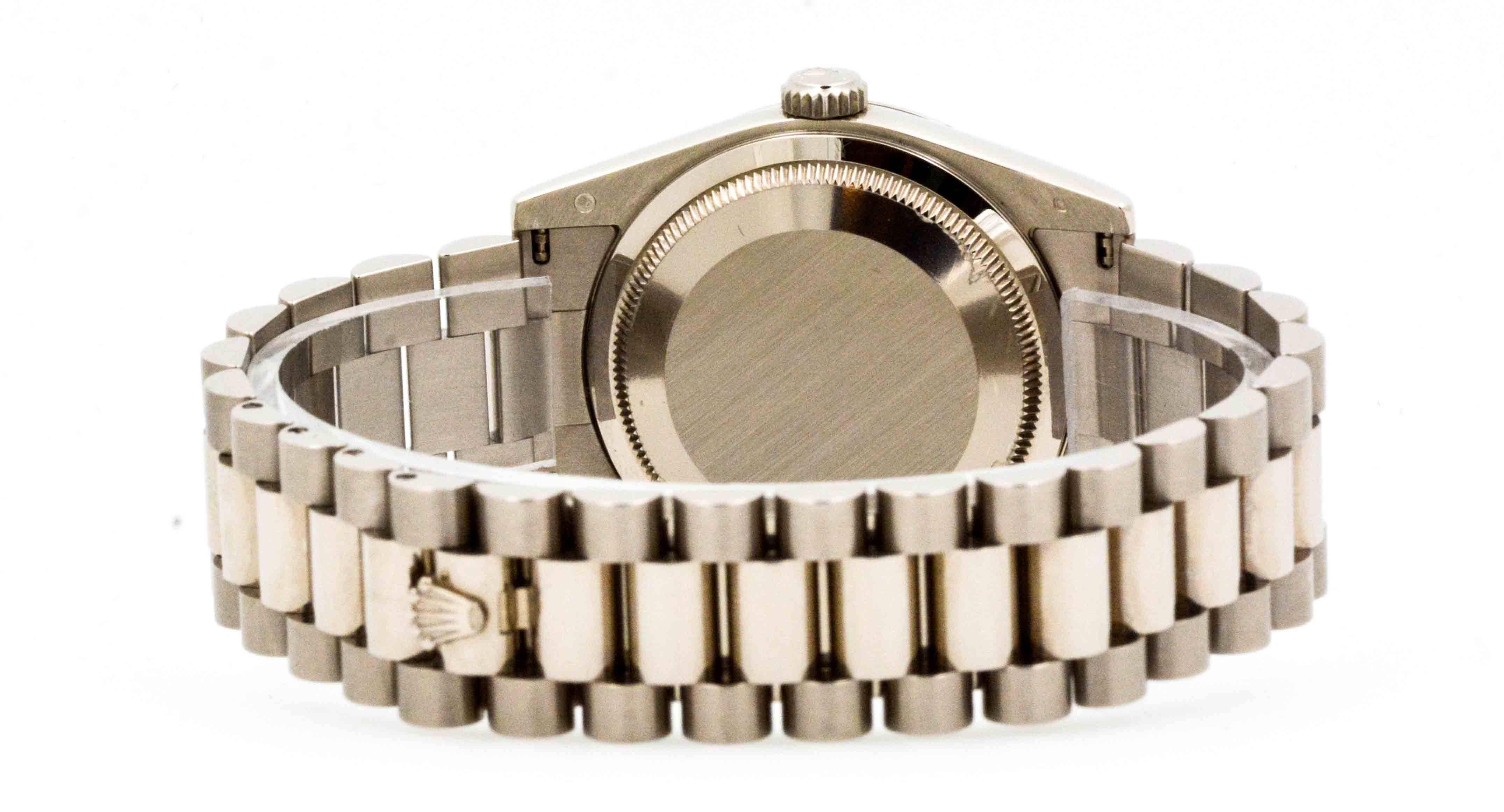 Baguette Cut Rolex Presidential White Gold Day Date Automatic Wristwatch