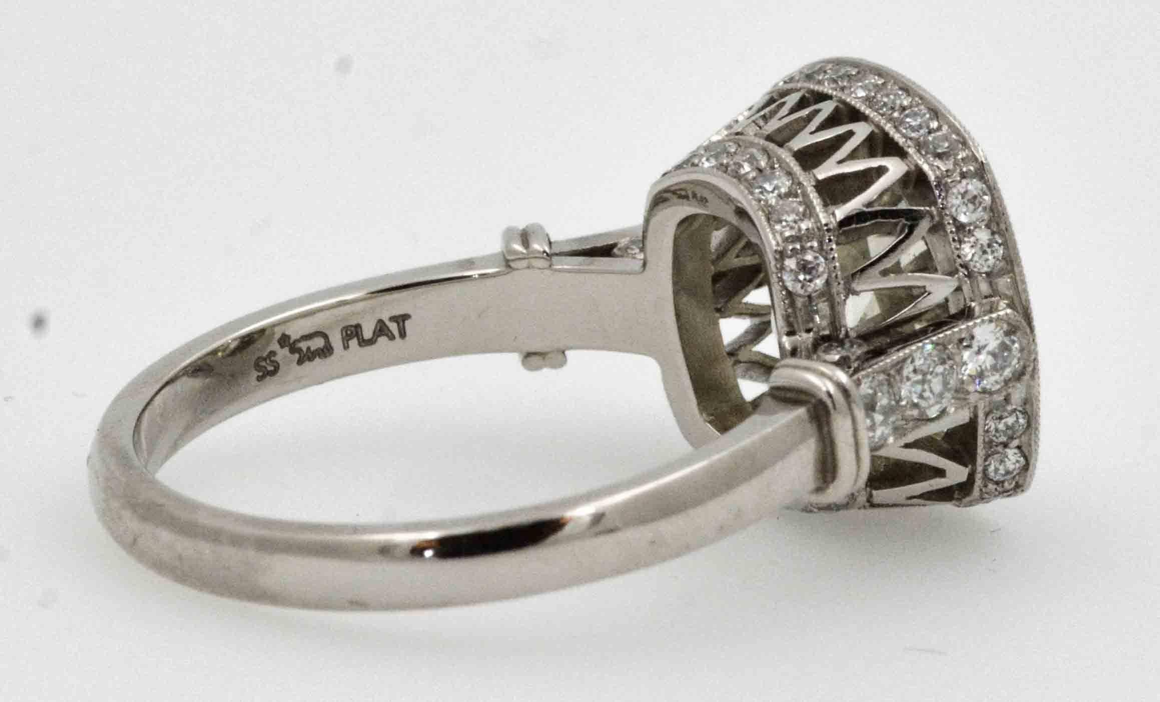 3.86 Carat Old European Cut Diamond Platinum Engagement Ring 1