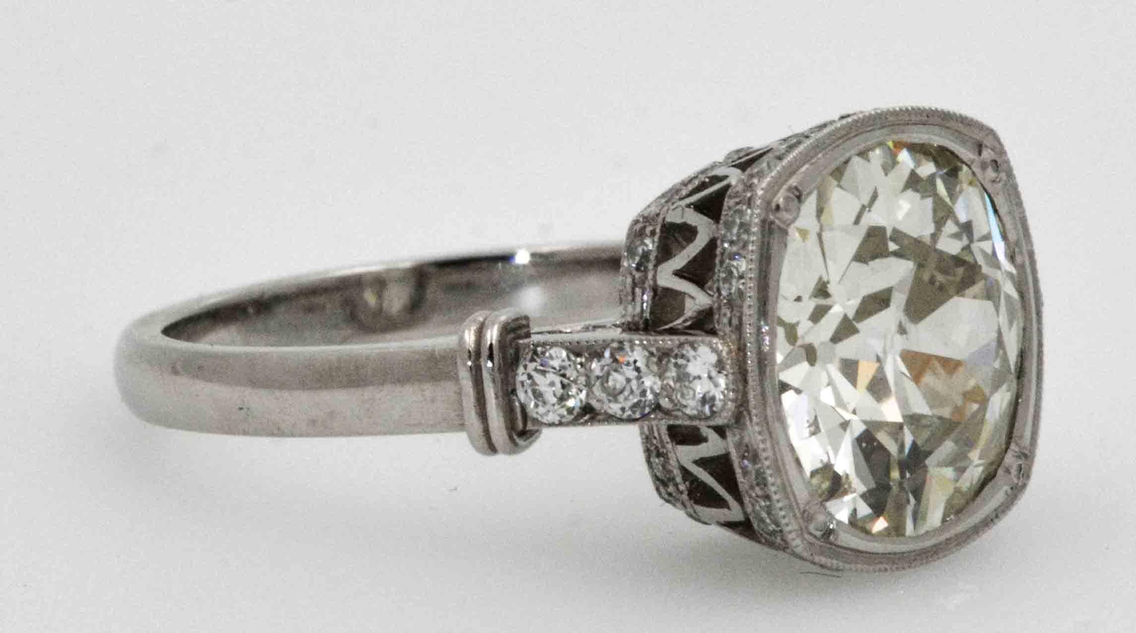 3.86 Carat Old European Cut Diamond Platinum Engagement Ring 2