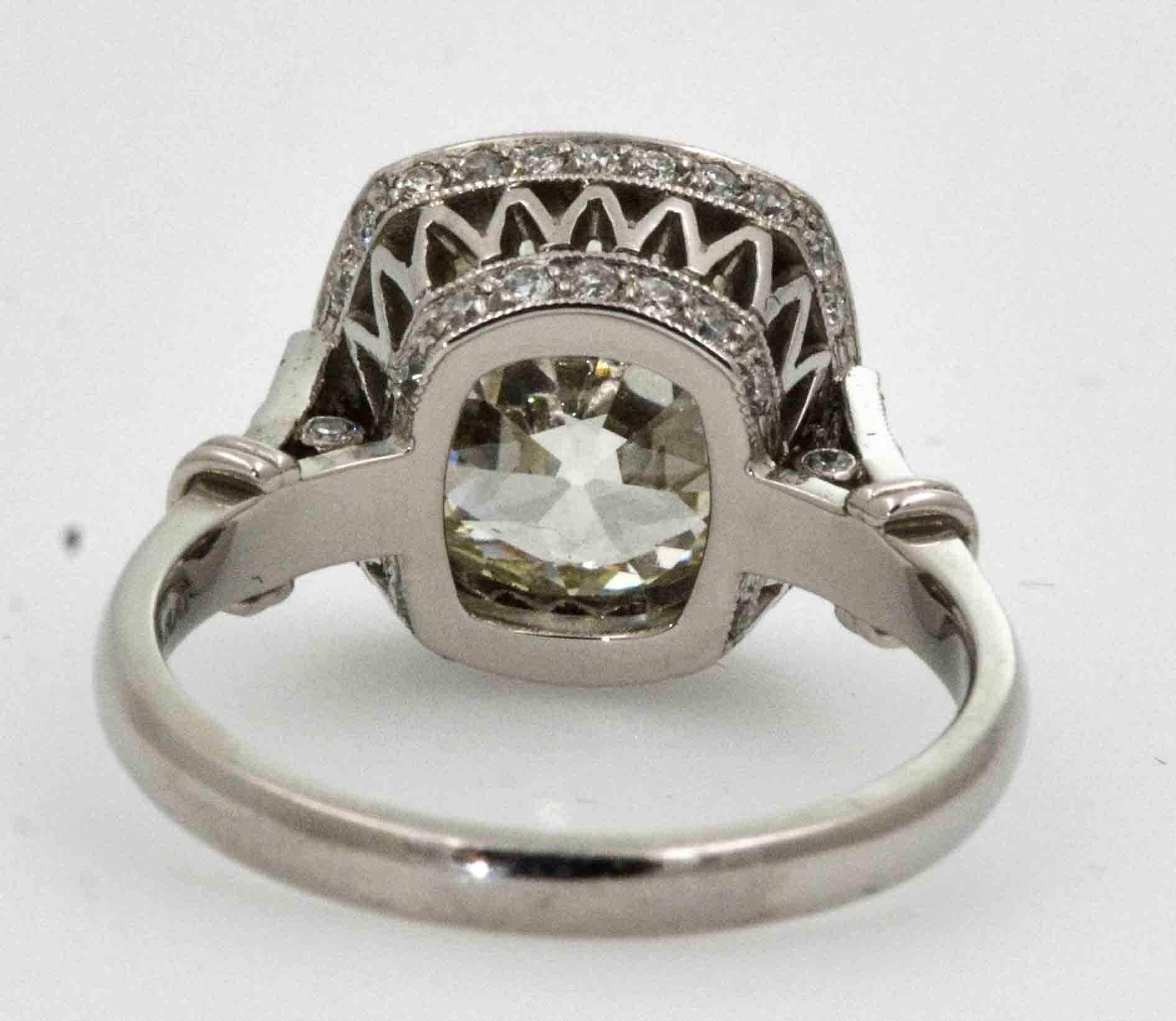 Women's 3.86 Carat Old European Cut Diamond Platinum Engagement Ring