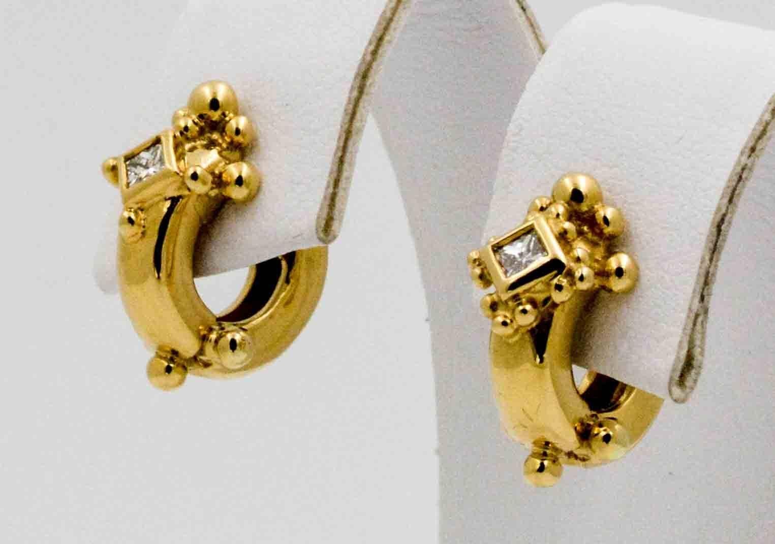 Princess Cut Loree Rodkin 18 Karat Yellow Gold Diamond Hoop Earrings