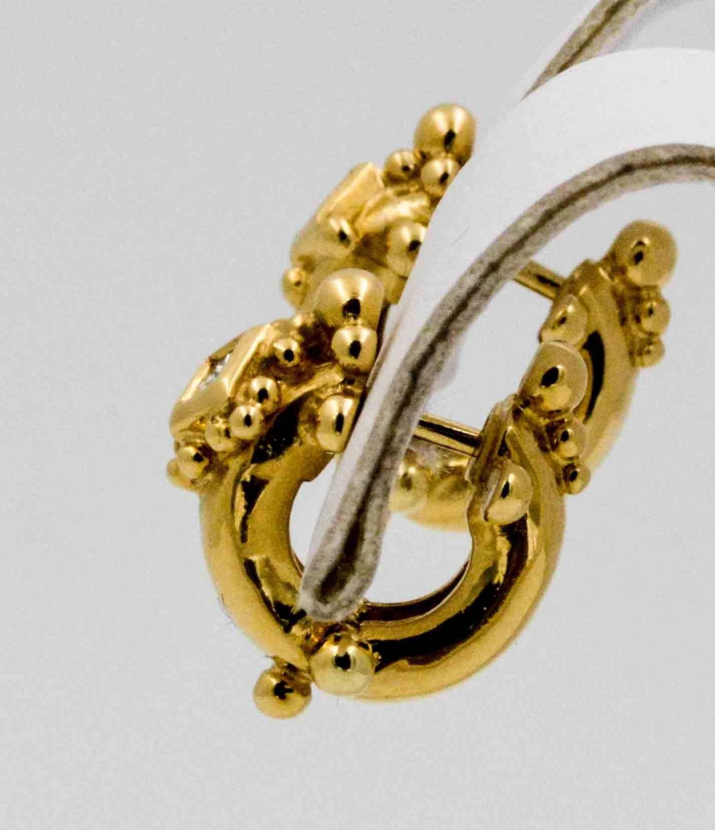 Modern Loree Rodkin 18 Karat Yellow Gold Diamond Hoop Earrings
