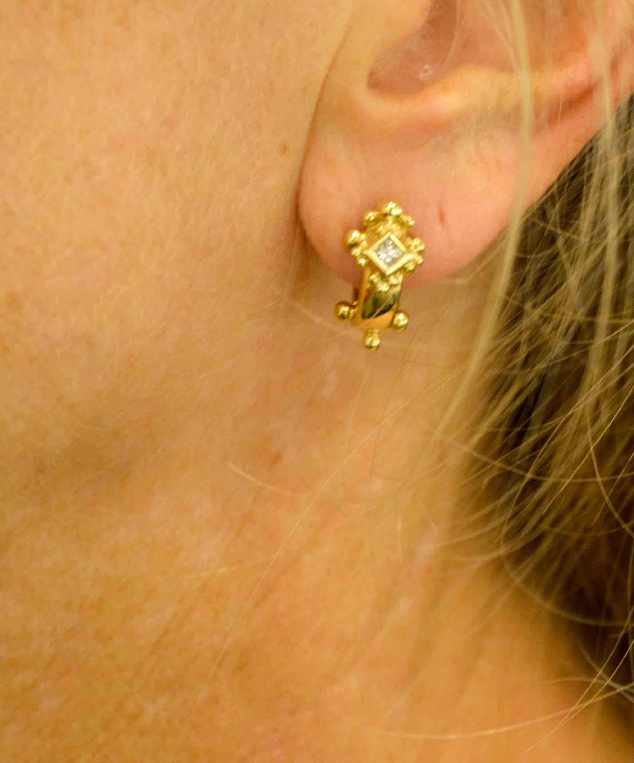 Women's Loree Rodkin 18 Karat Yellow Gold Diamond Hoop Earrings