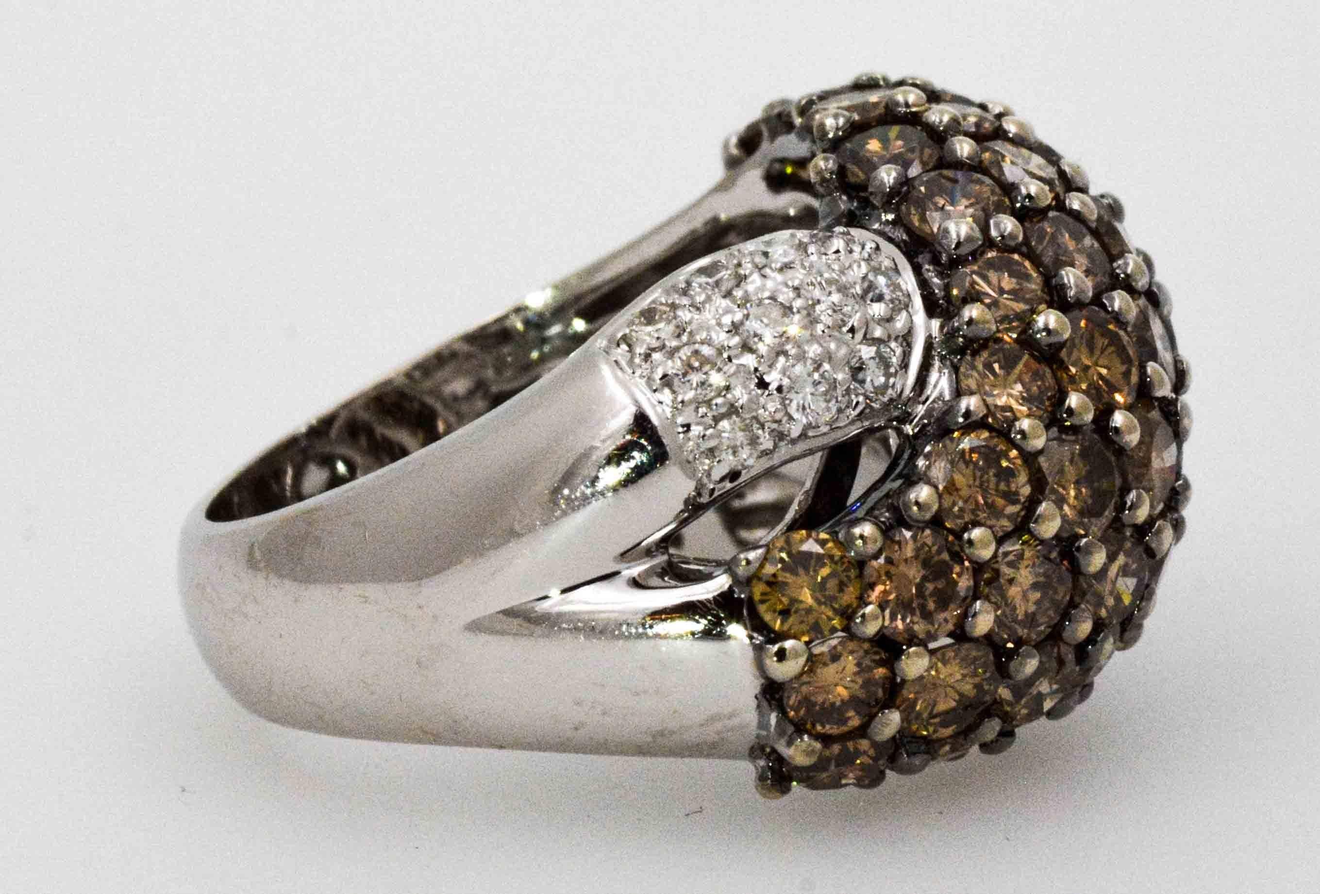 4.20 ctw Brown Diamonds 18 Karat White Gold Cluster Ring In Excellent Condition In Dallas, TX