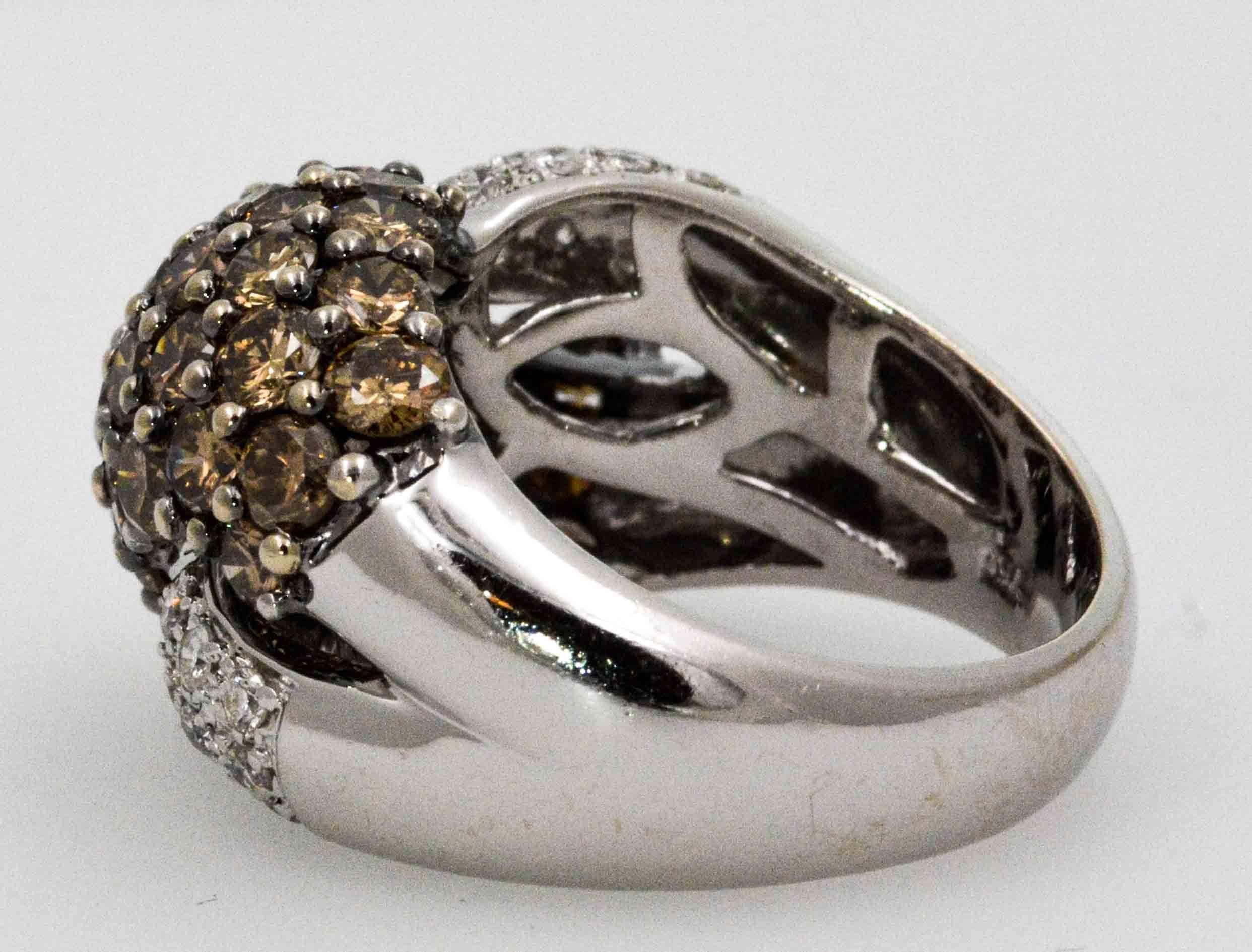 Modern 4.20 ctw Brown Diamonds 18 Karat White Gold Cluster Ring