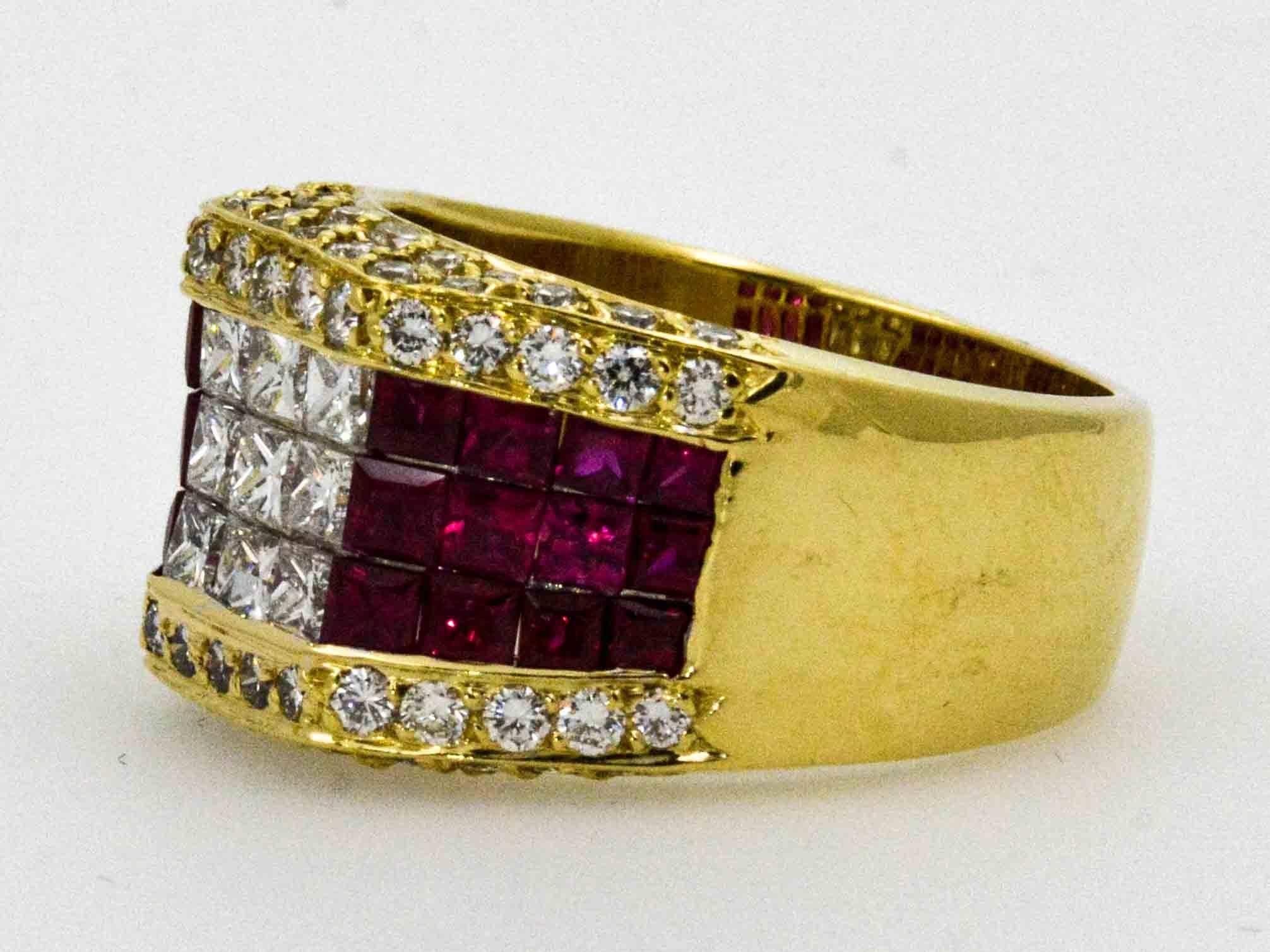 Women's 1.68 ctw Diamond 1.50 ctw Ruby 18 KY Gold Cocktail Ring