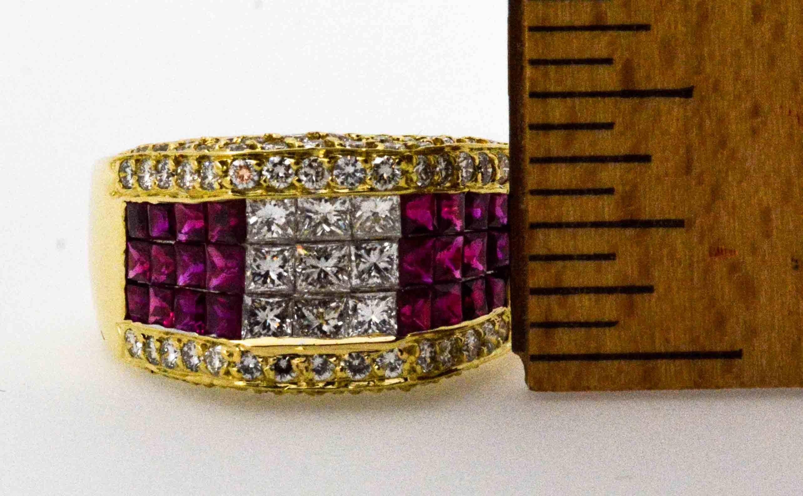 1.68 ctw Diamond 1.50 ctw Ruby 18 KY Gold Cocktail Ring In Excellent Condition In Dallas, TX