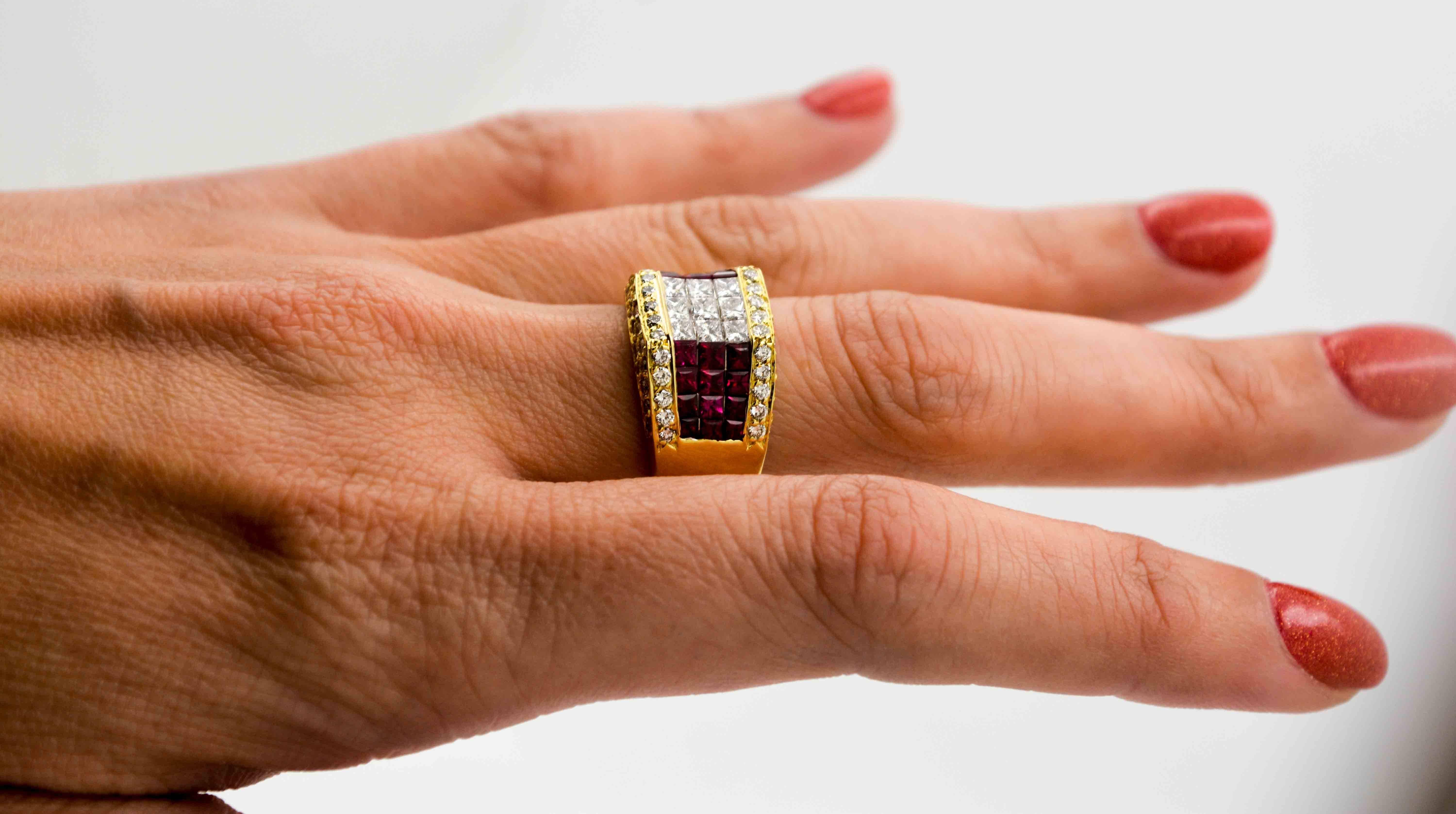 1.68 ctw Diamond 1.50 ctw Ruby 18 KY Gold Cocktail Ring 1