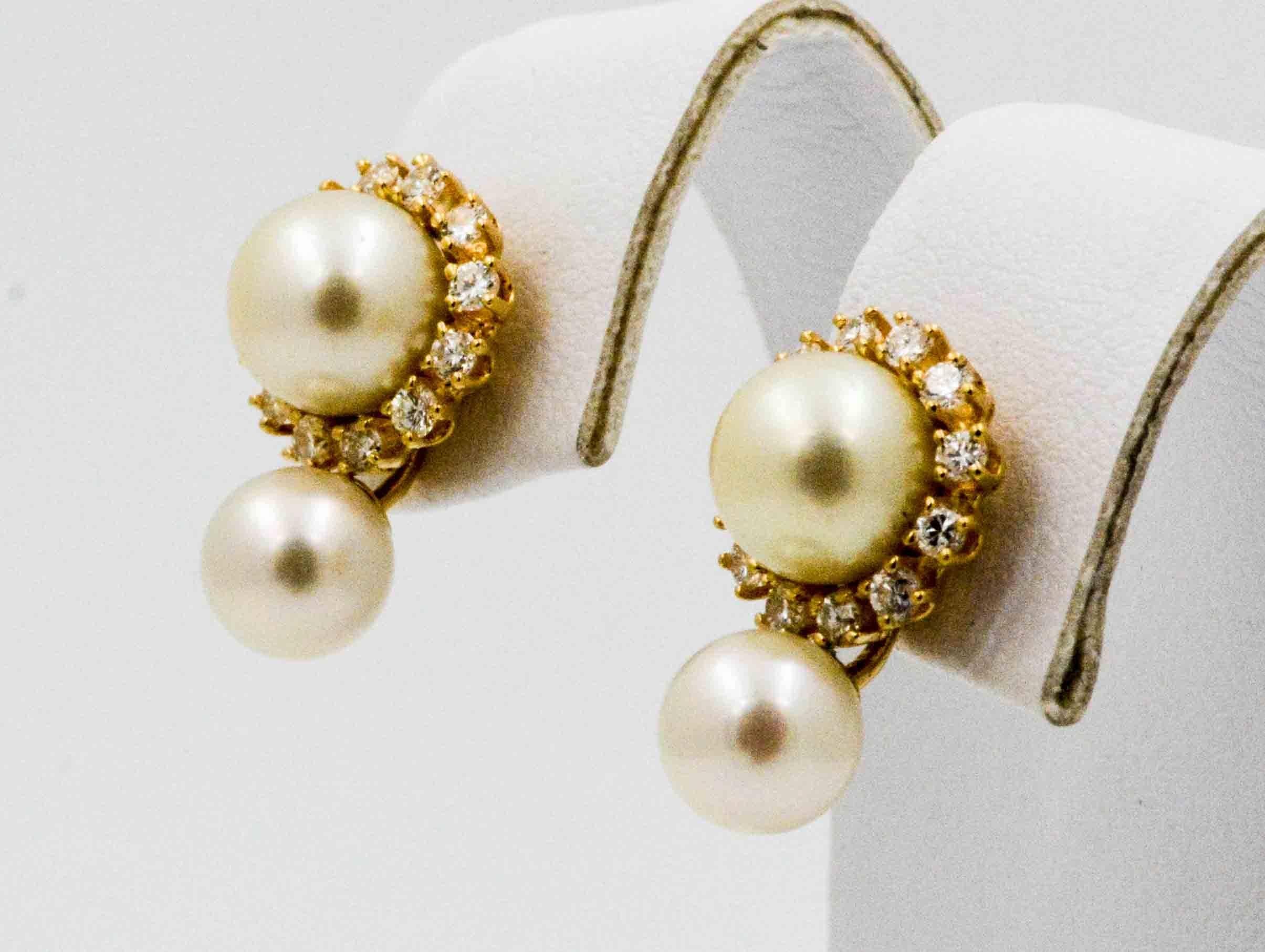 gold diamond pearl earrings