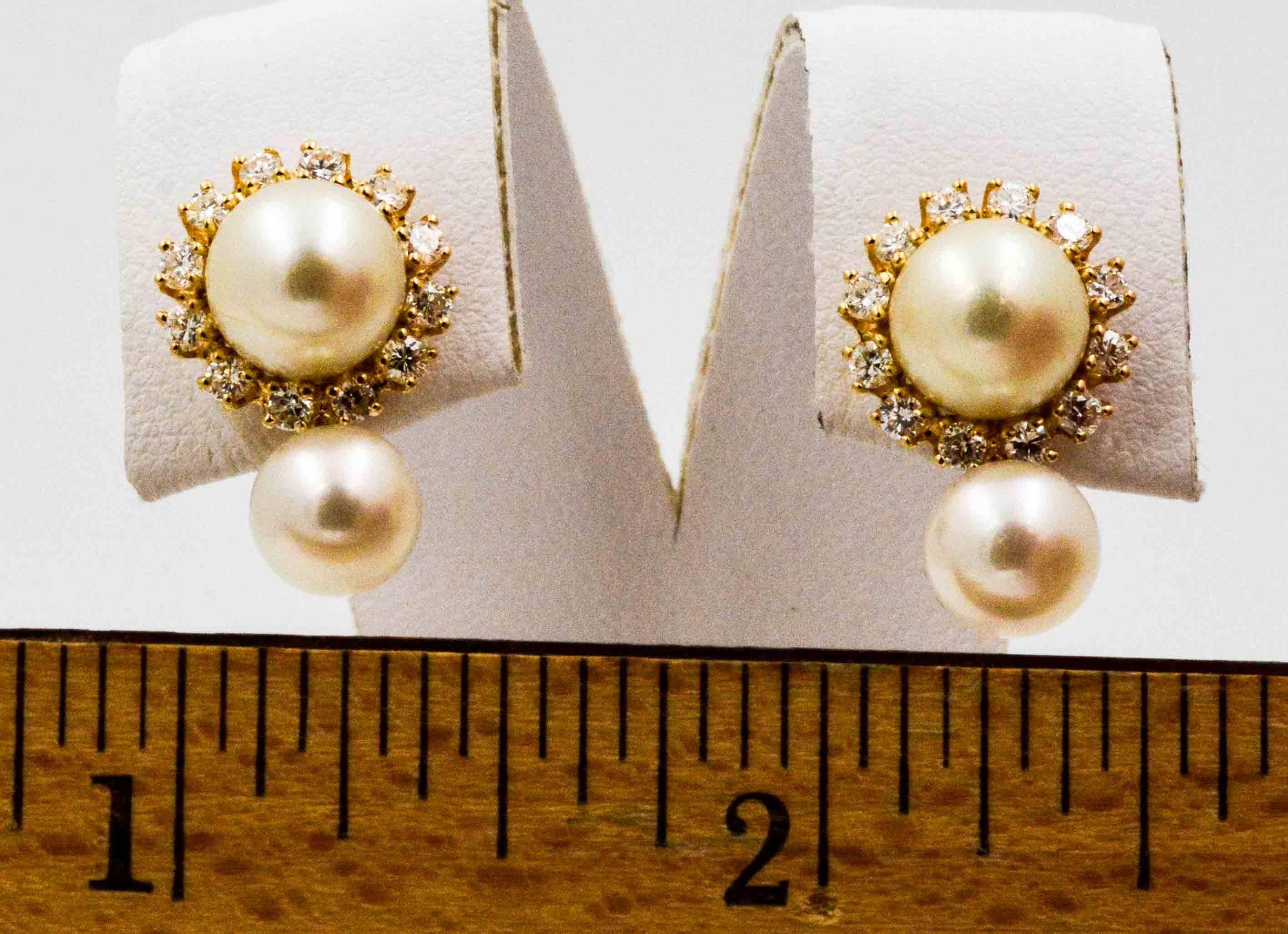 Modern 14 Karat Yellow Gold Diamond Pearl Earring Jackets
