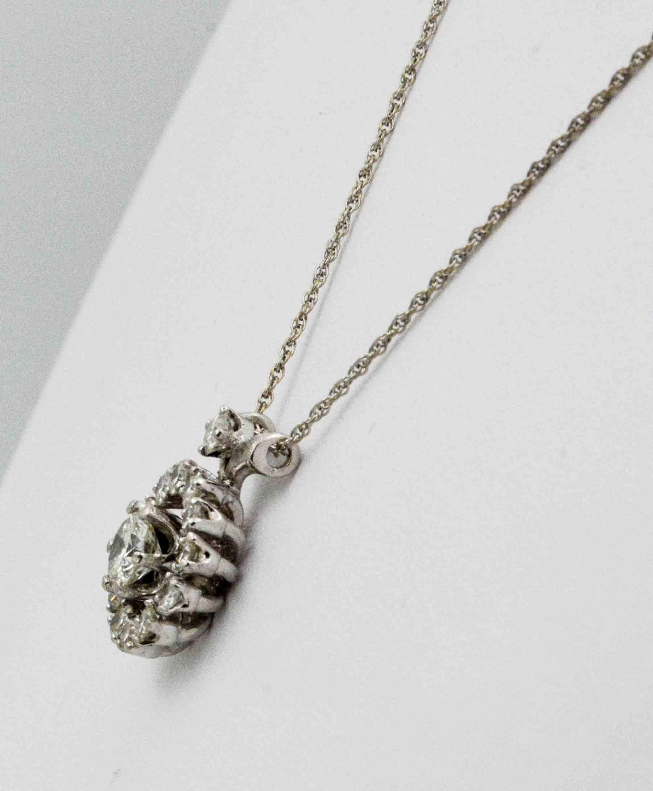 Modern 14 Karat White Gold 1.13 ctw Diamond Pendant Necklace