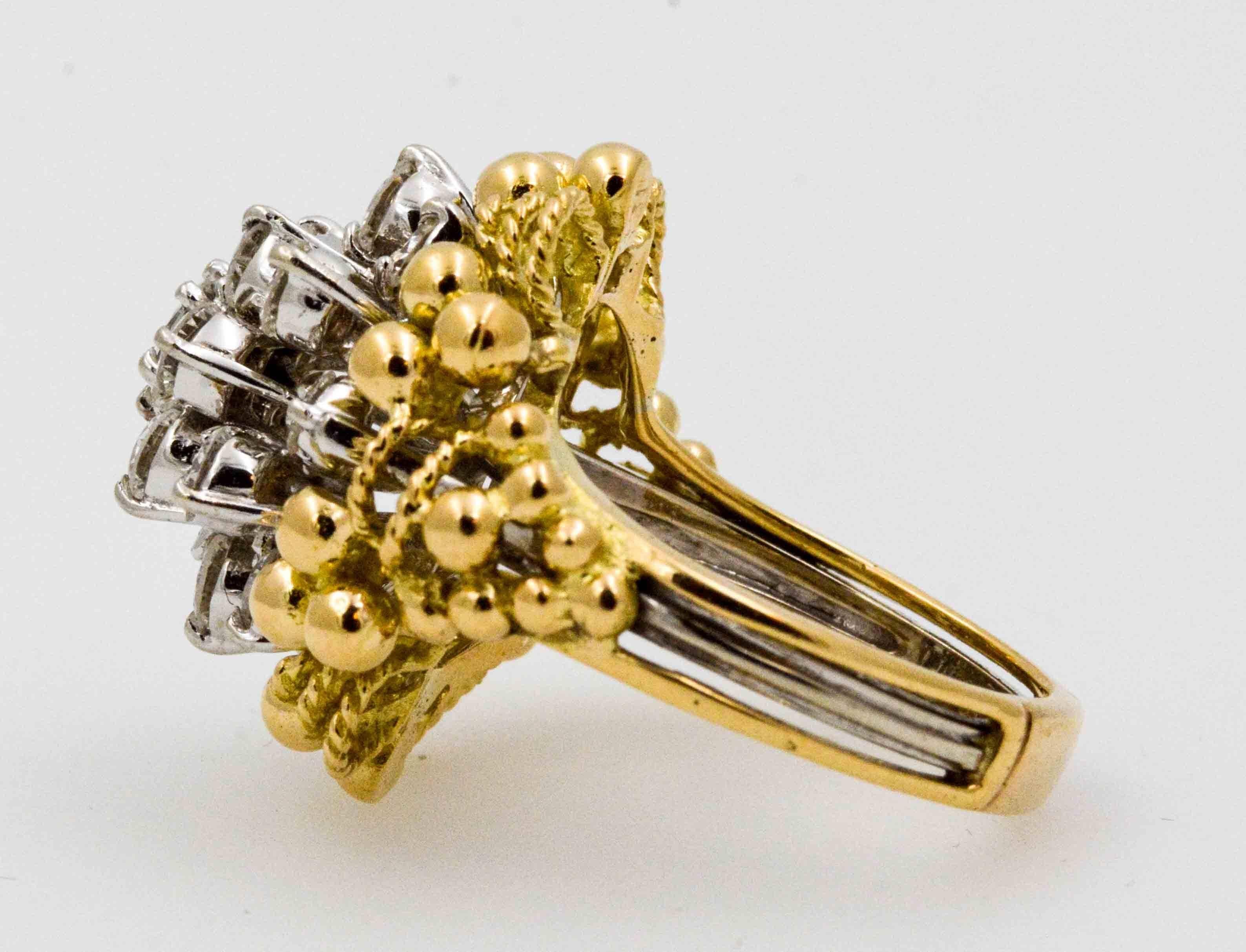 2.0 ctw Diamond Cluster 14 Karat Yellow Gold Ring In Excellent Condition In Dallas, TX