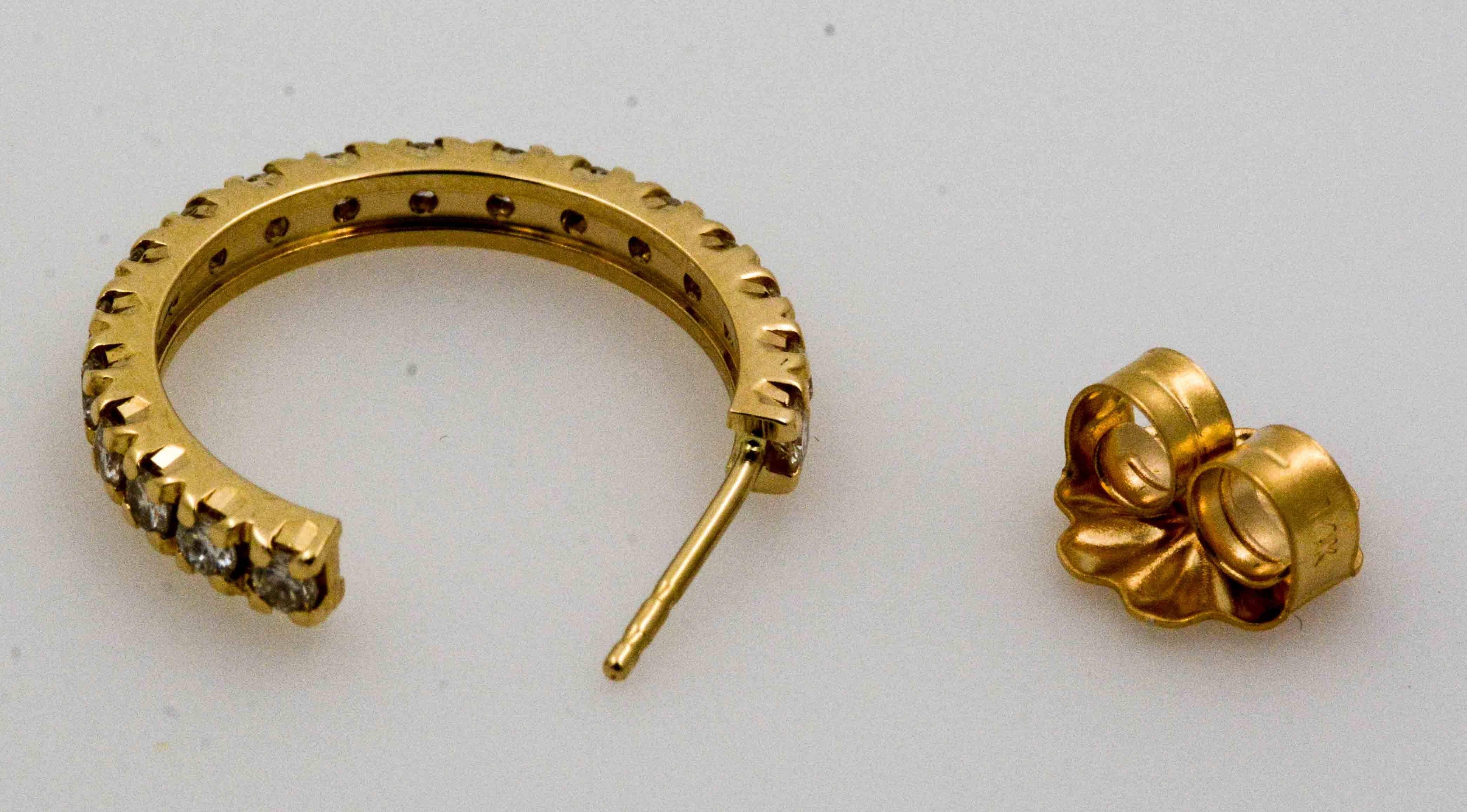 Modern 18K 1.80 Carat Diamond Gold J-Hoop Earrings