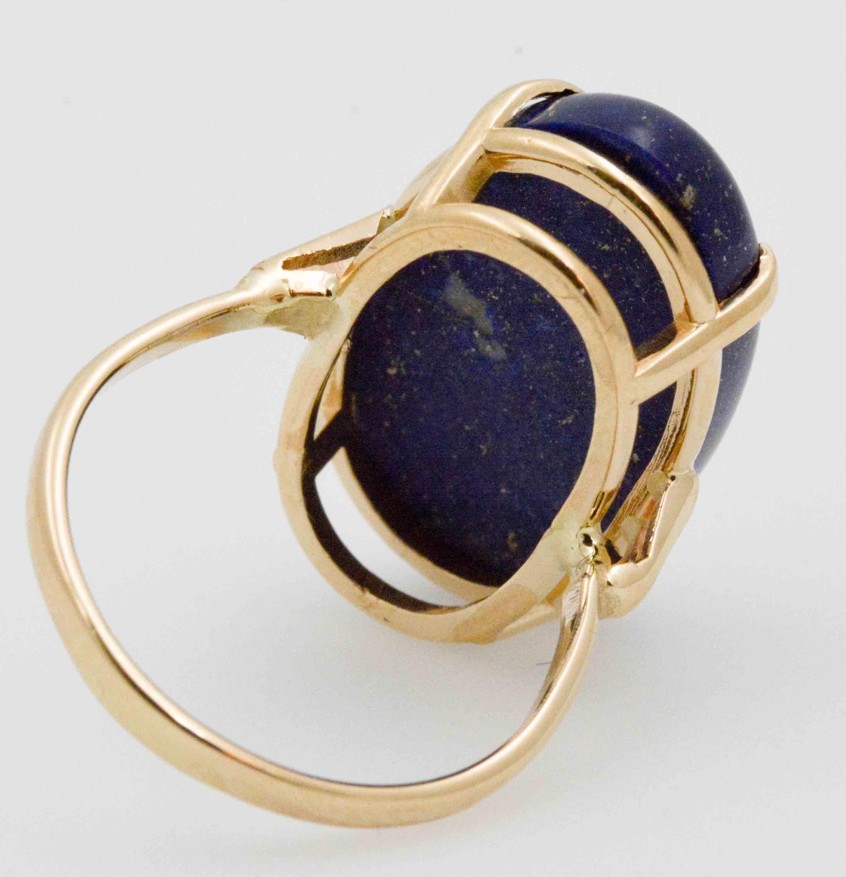 Modern 14 Karat Gold Lapis Lazuli Ring