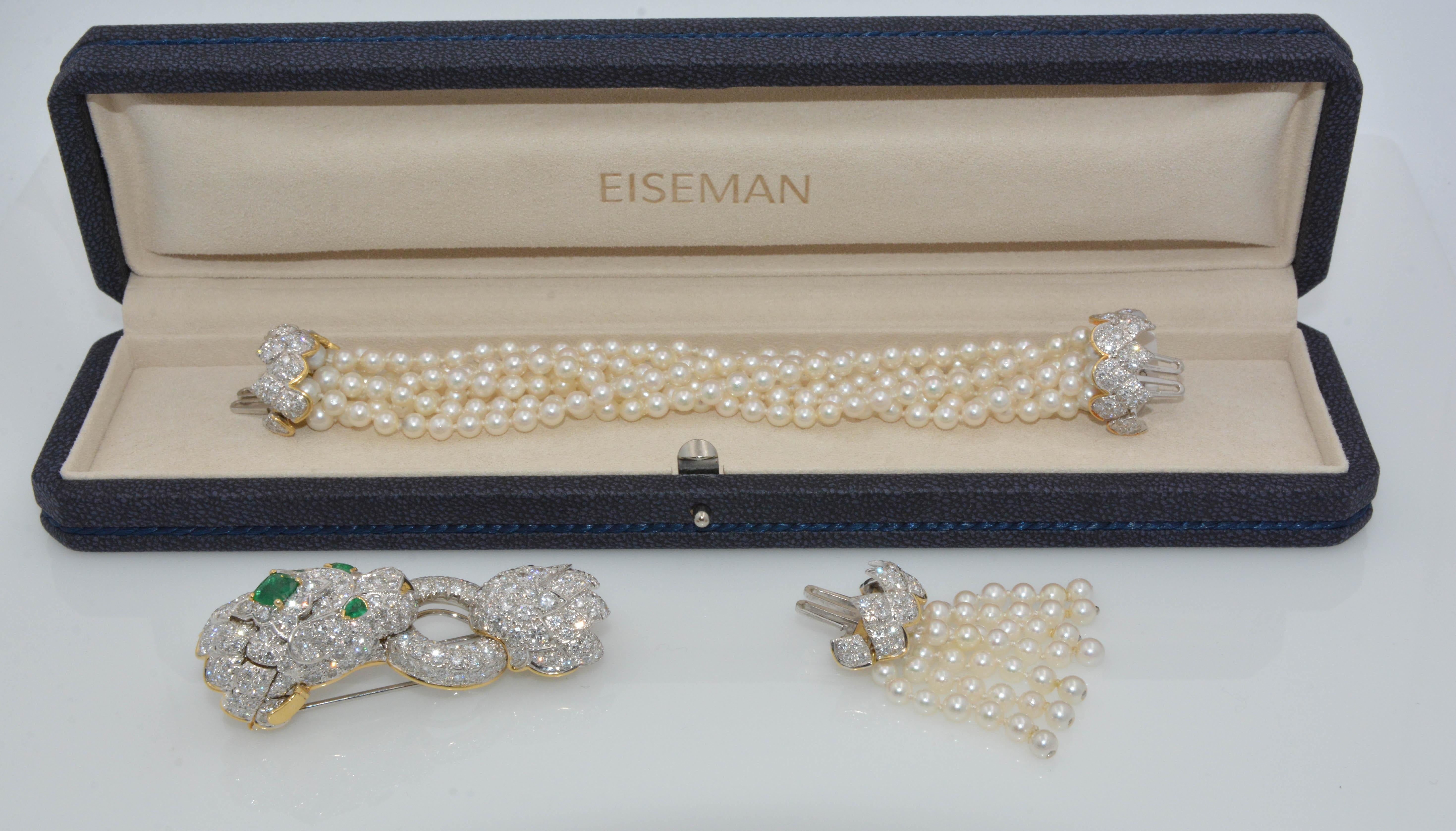 David Webb Lion Diamond and Pearl Strand Bracelet and Brooch 12