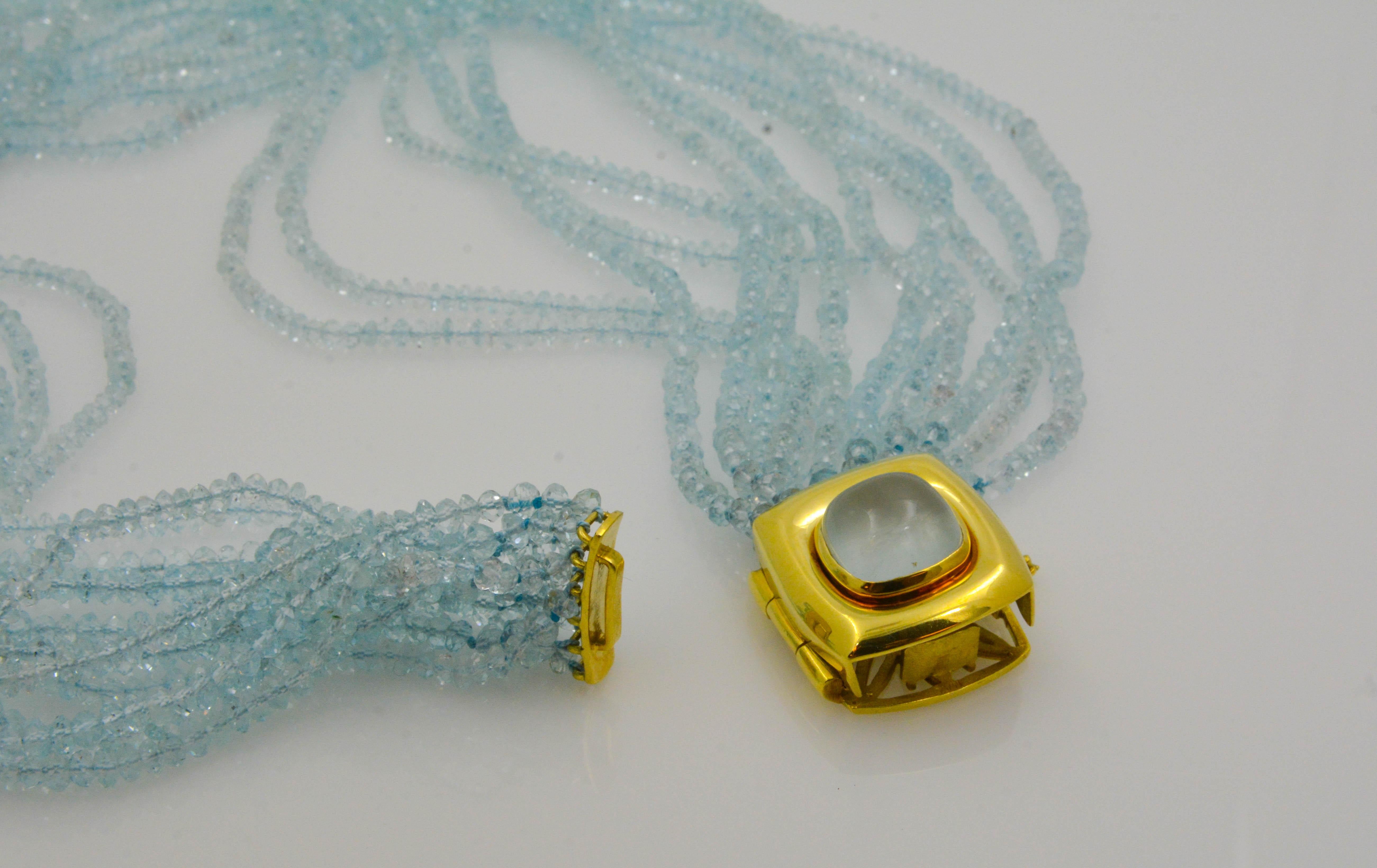 Modern Mazza Company 18 Karat Gold Aquamarine Strand Cabochon Clasp Bracelet/Necklace