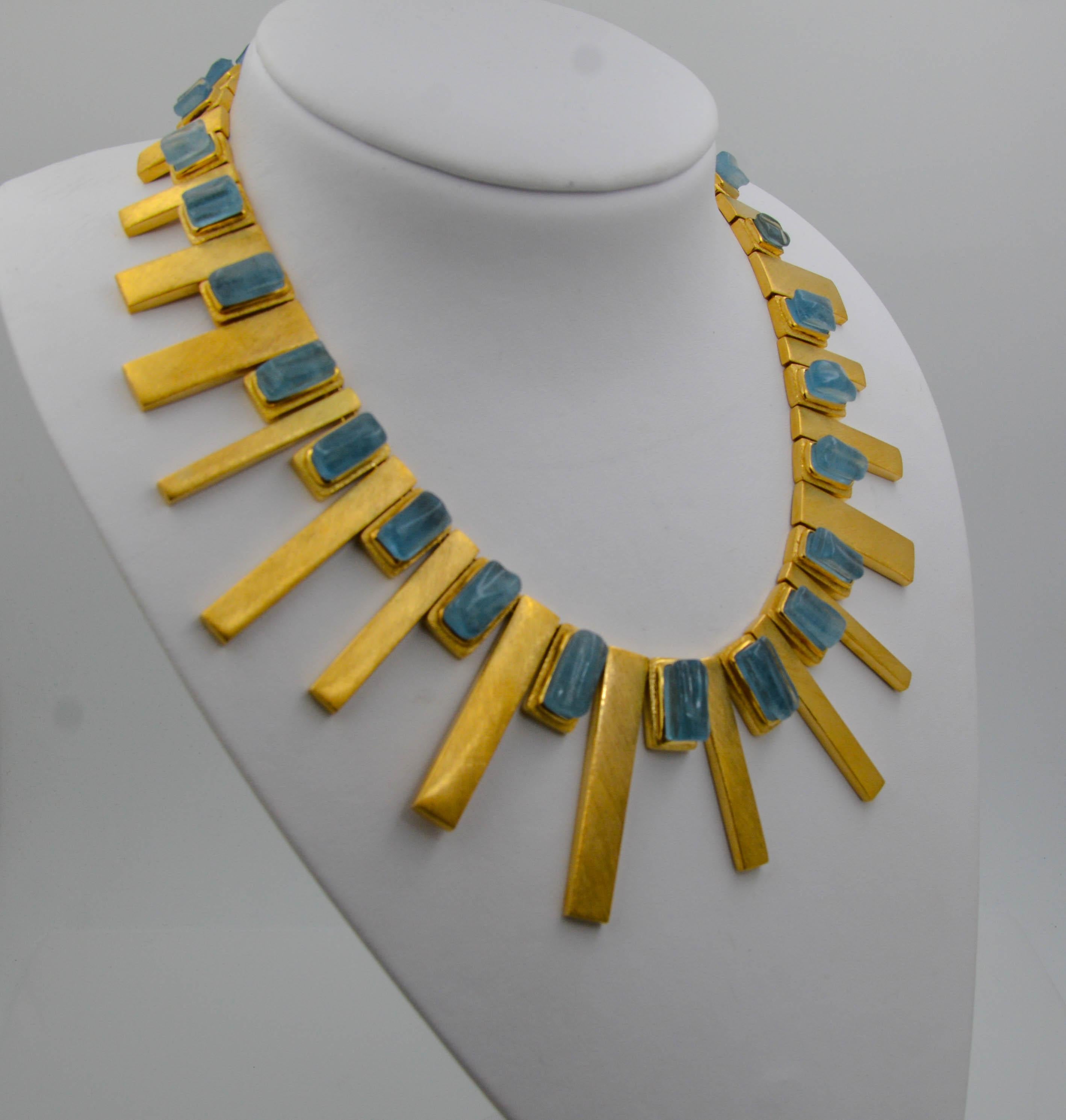 Modern Burle Marx 18 Karat Yellow Gold 135.0 Carat Aquamarine Necklace