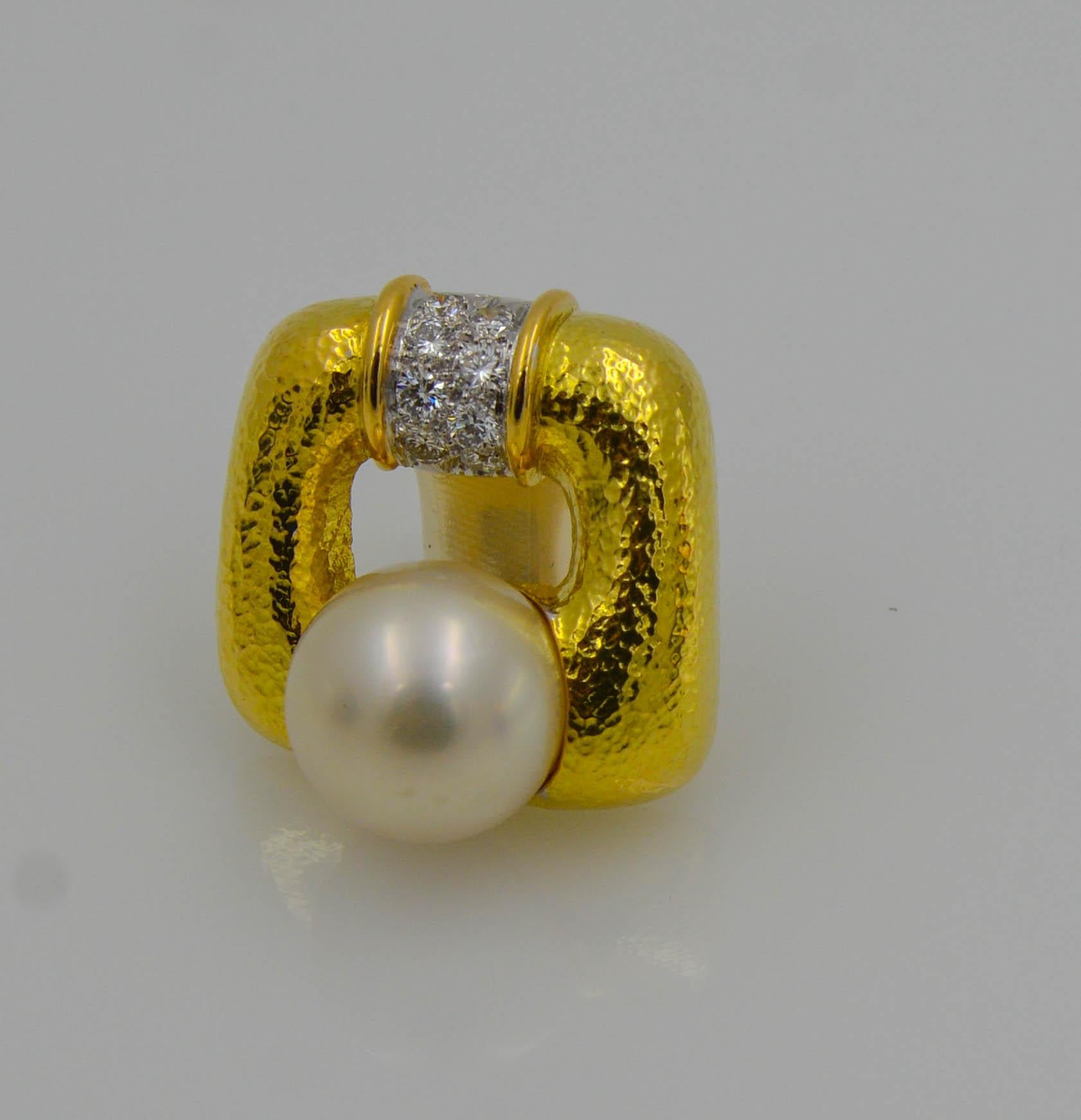 Modern David Webb 18 Karat Yellow Gold and Platinum South Sea Pearl Diamond Earrings