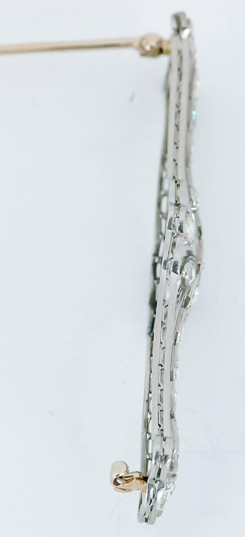 Art Nouveau Diamond Platinum Brooch Pin In Excellent Condition In Dallas, TX