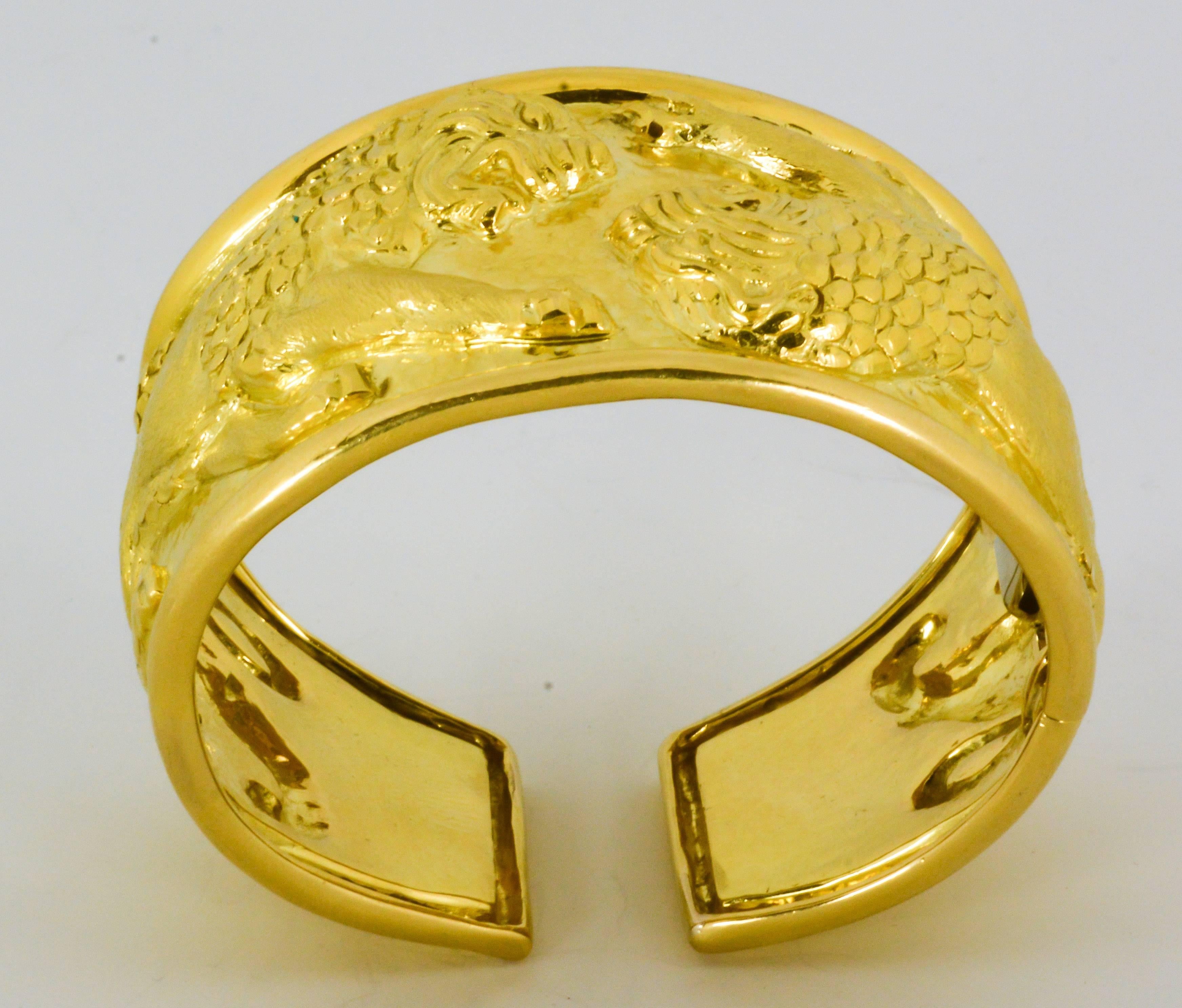 Women's David Webb gold Lion cuff bracelet