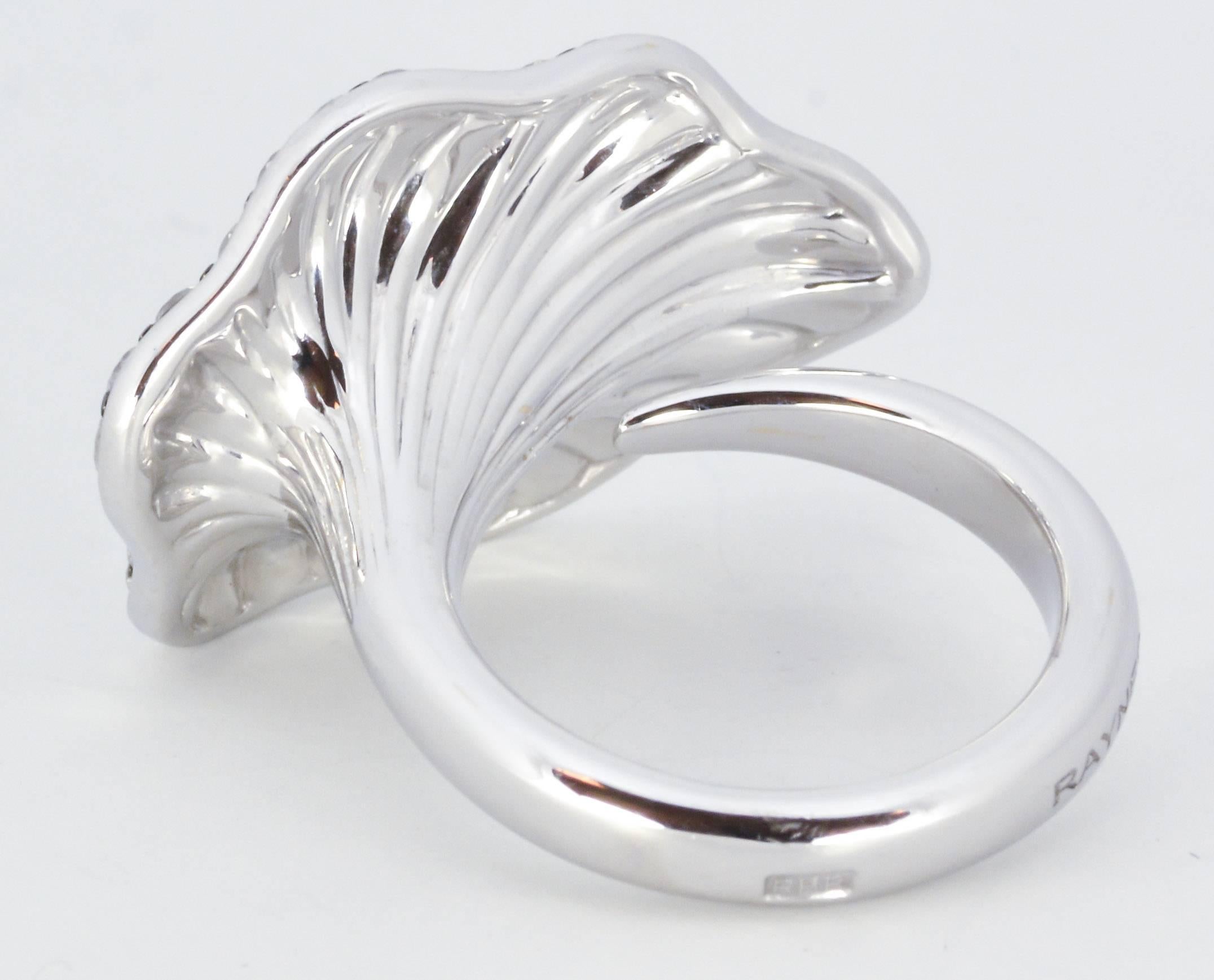 Women's Rodney Rayner 18K White Gold Diamond Leaf Design Cocktail Ring