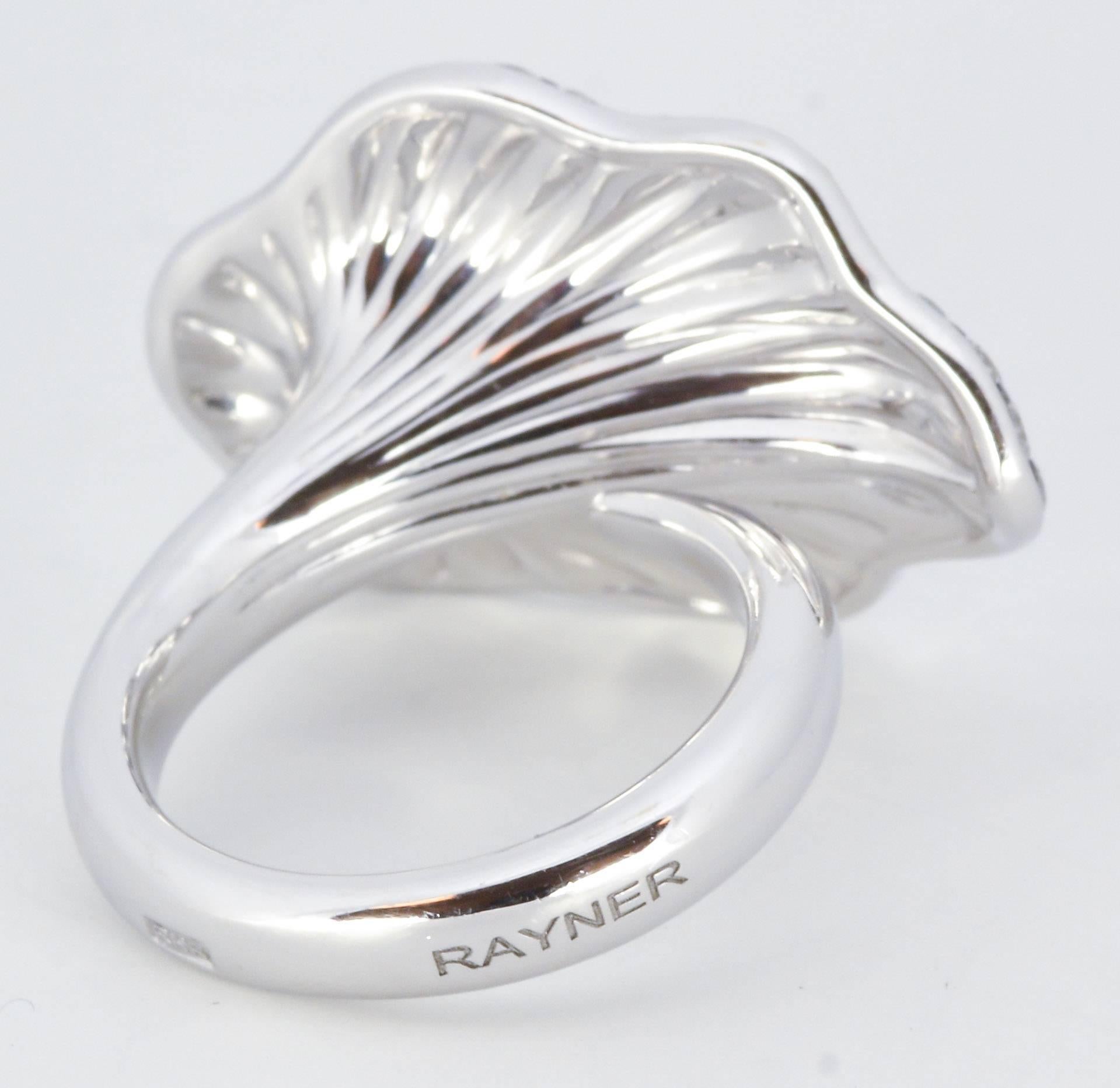 Rodney Rayner 18K White Gold Diamond Leaf Design Cocktail Ring In New Condition In Dallas, TX