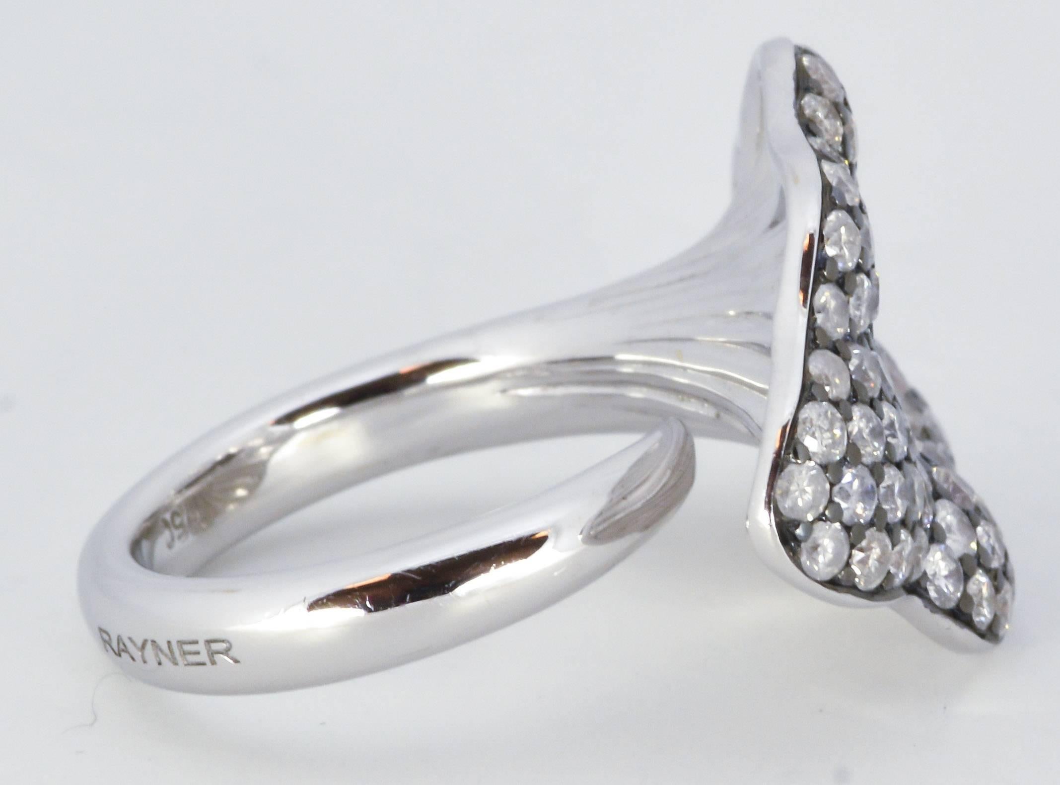Brilliant Cut Rodney Rayner 18K White Gold Diamond Leaf Design Cocktail Ring