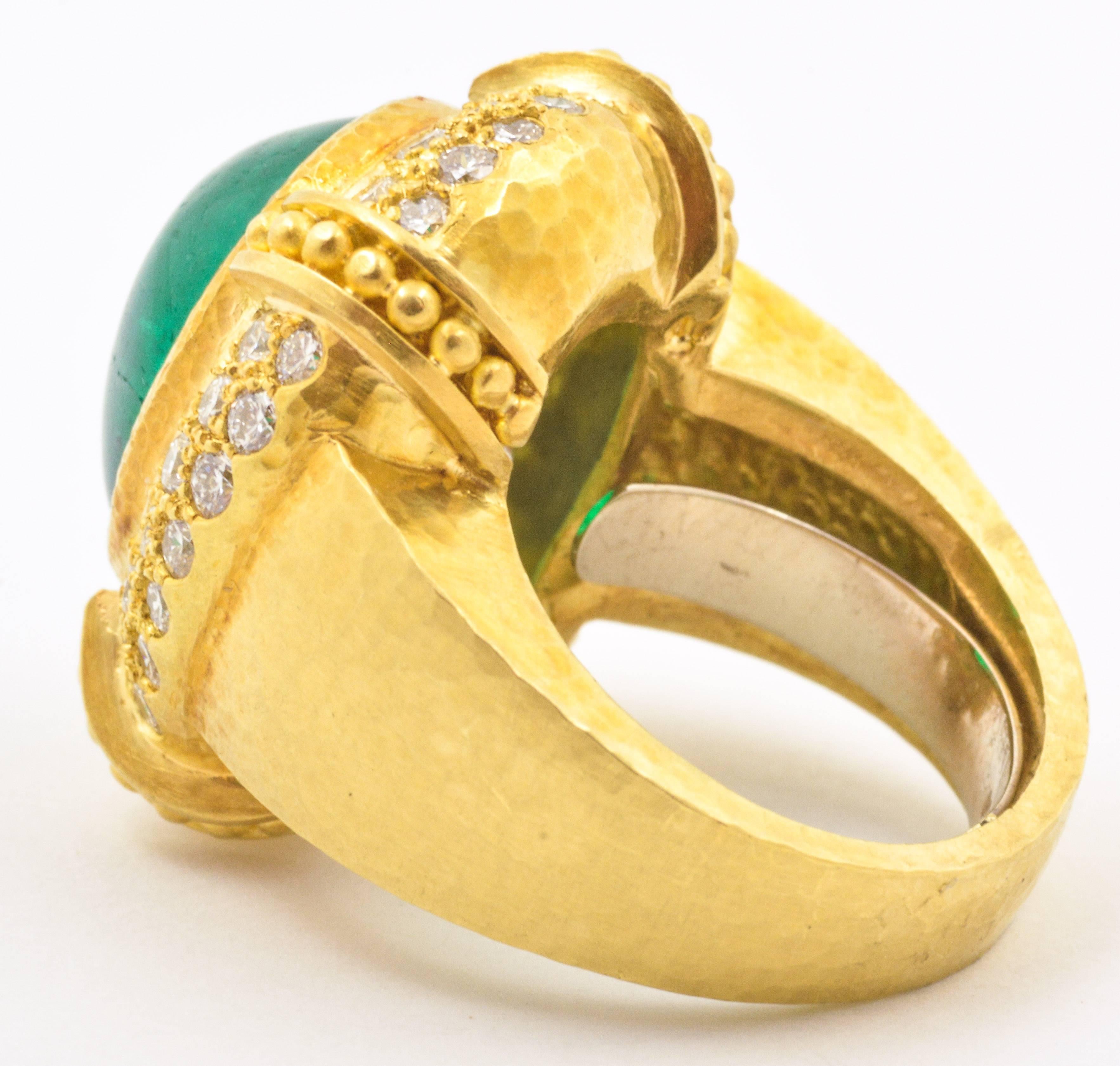 12.59 Carat Cabochon Emerald 1.32 Ct Diamonds Gold Neiman Marcus Ring 1