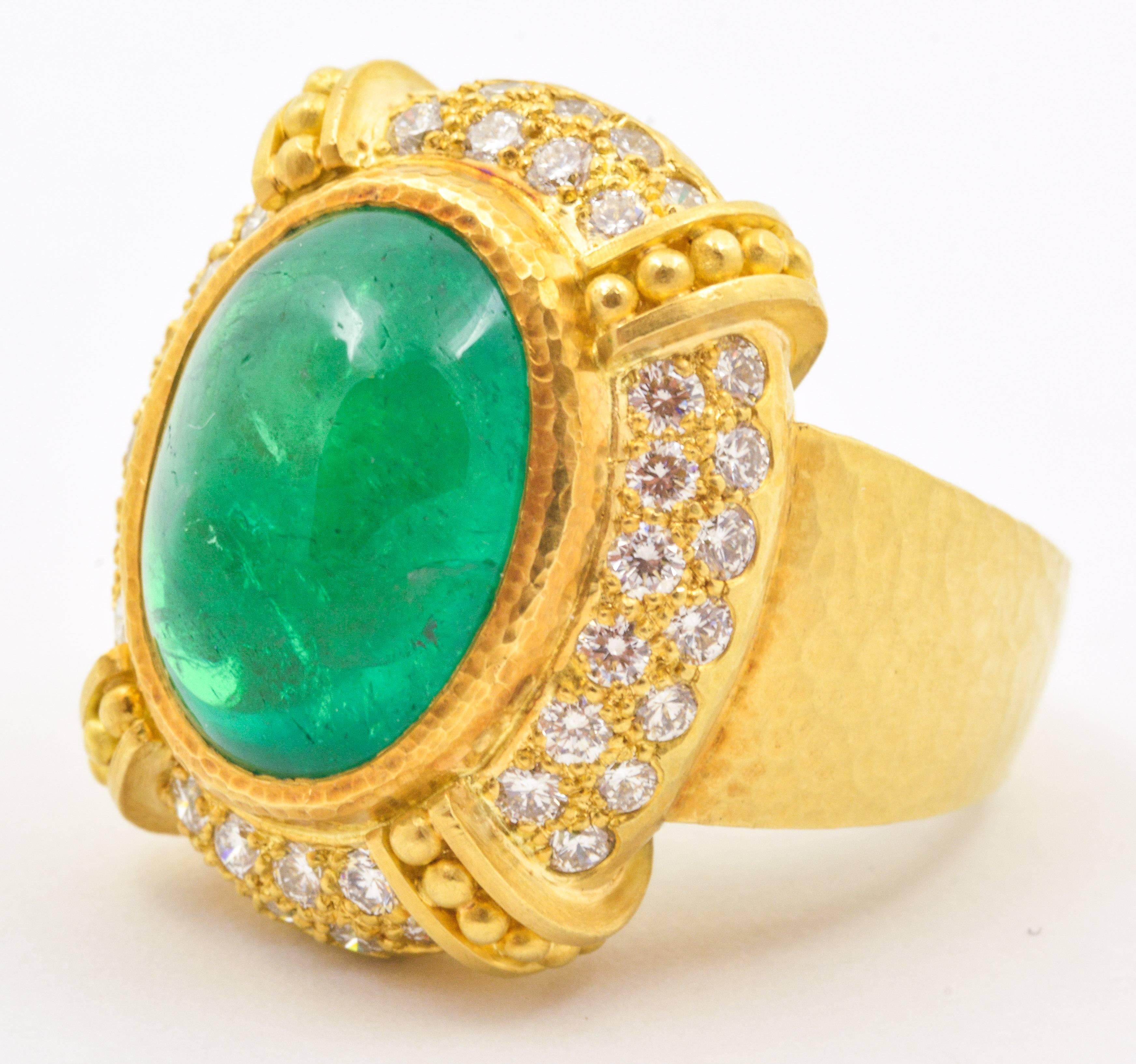 12.59 Carat Cabochon Emerald 1.32 Ct Diamonds Gold Neiman Marcus Ring 3
