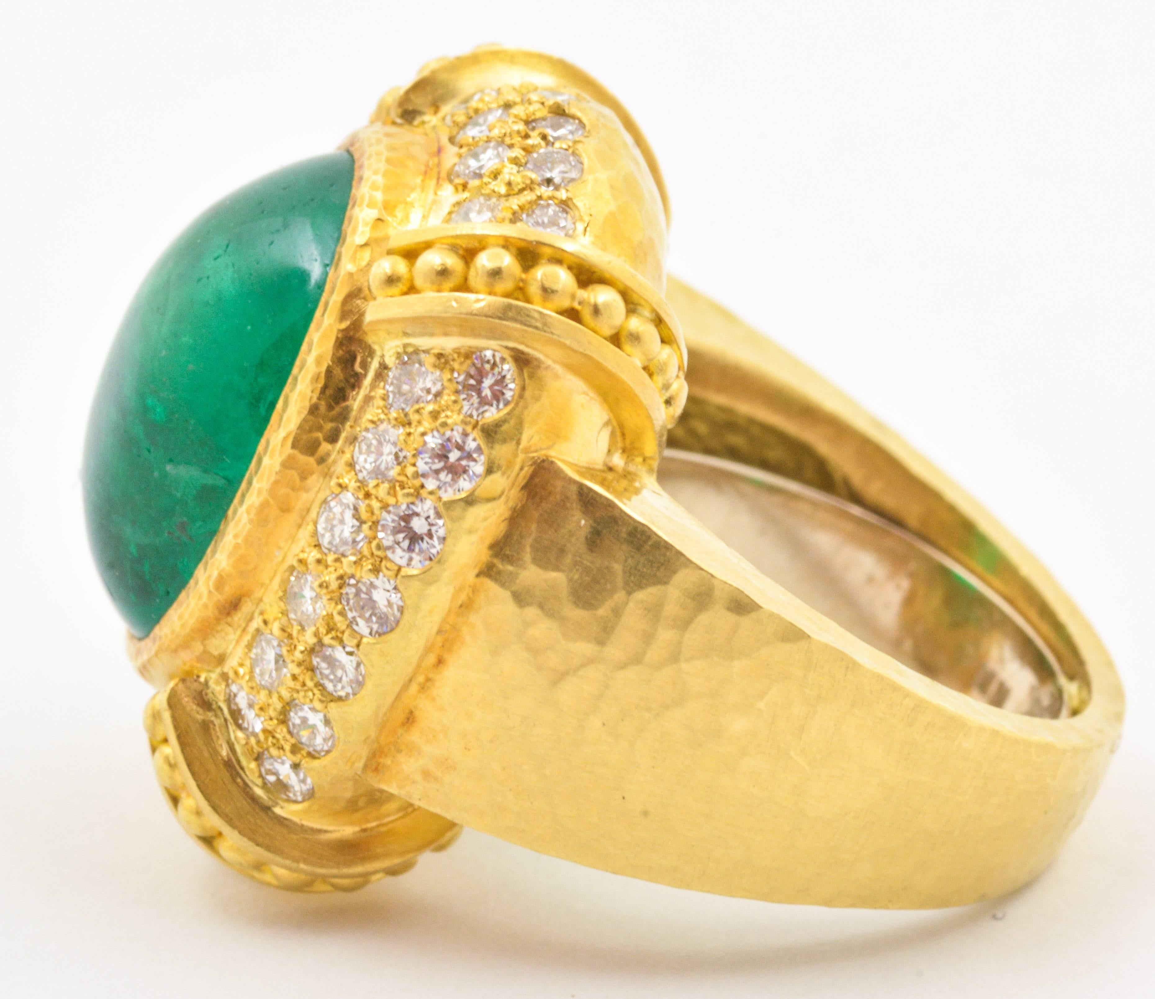 12.59 Carat Cabochon Emerald 1.32 Ct Diamonds Gold Neiman Marcus Ring 2