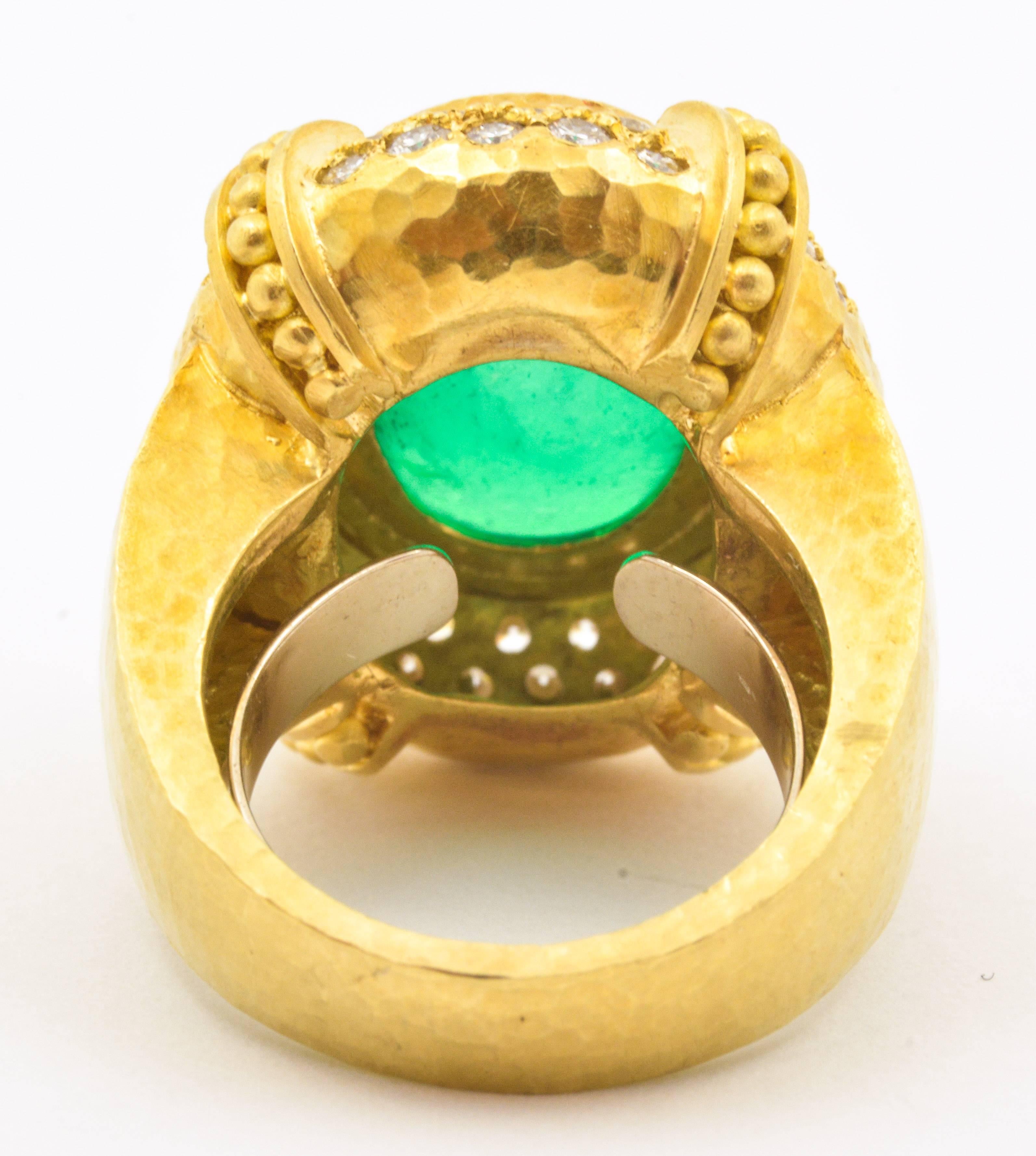 Women's 12.59 Carat Cabochon Emerald 1.32 Ct Diamonds Gold Neiman Marcus Ring