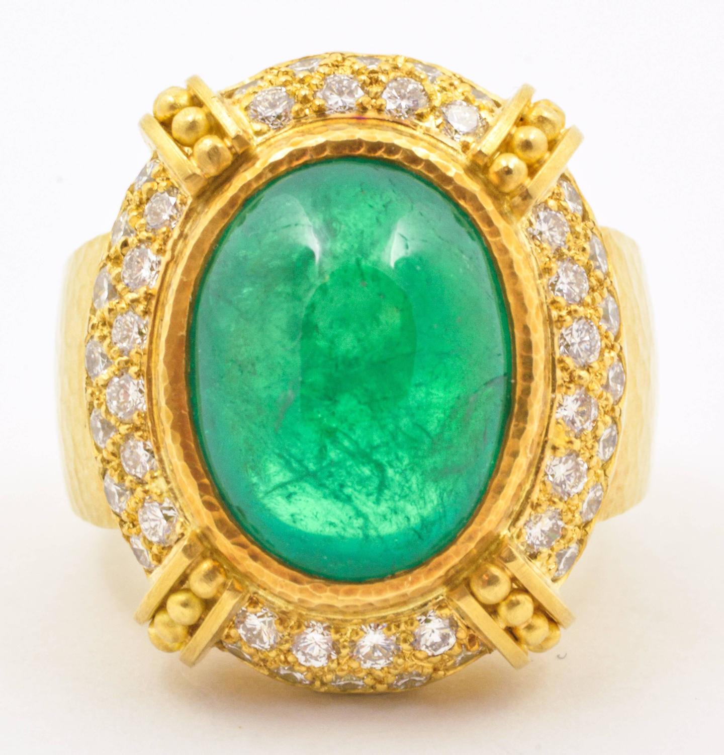 Bold Cabochon Emerald Diamond Gold Neiman Marcus Ring For Sale at 1stdibs