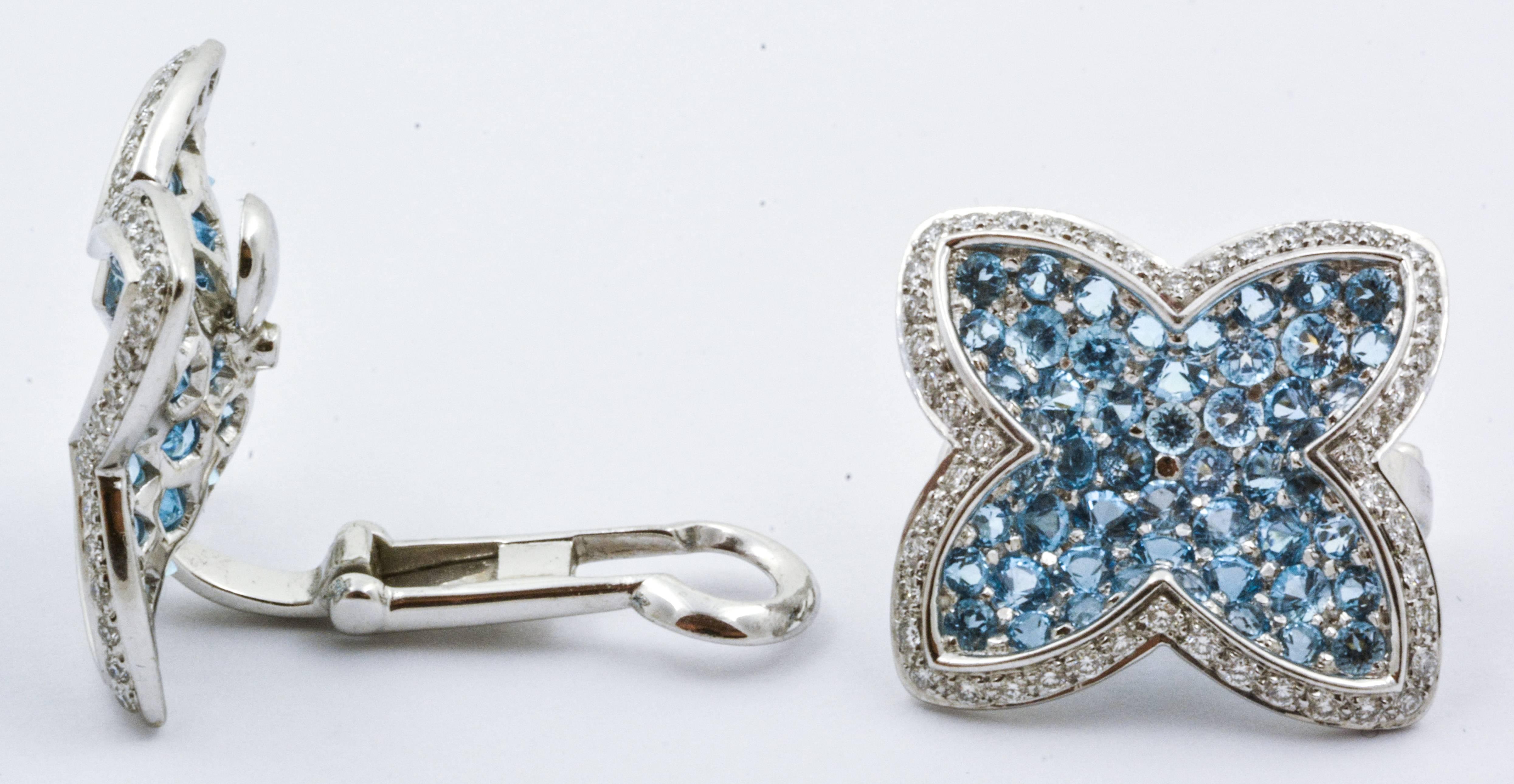 Rodney Rayner Blauer Topas Diamant Gold Stern Clip-On Ohrringe (Brillantschliff)