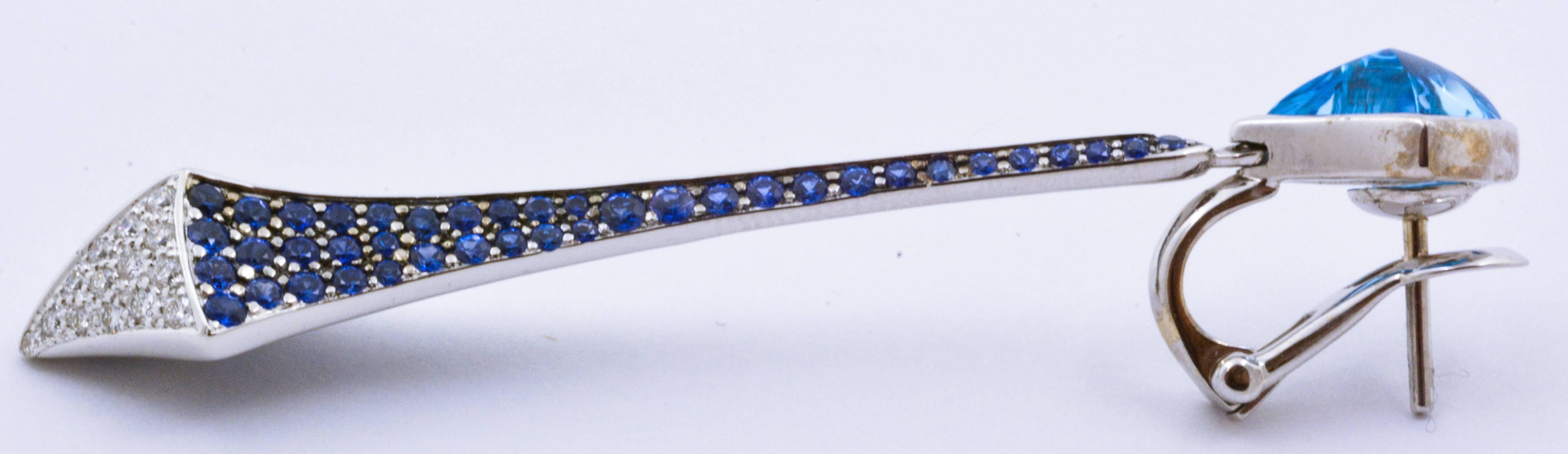 Modern Rodney Rayner 6.22 ct Topaz 3.43 ct Sapphire Diamond Gold Stiletto Earrings