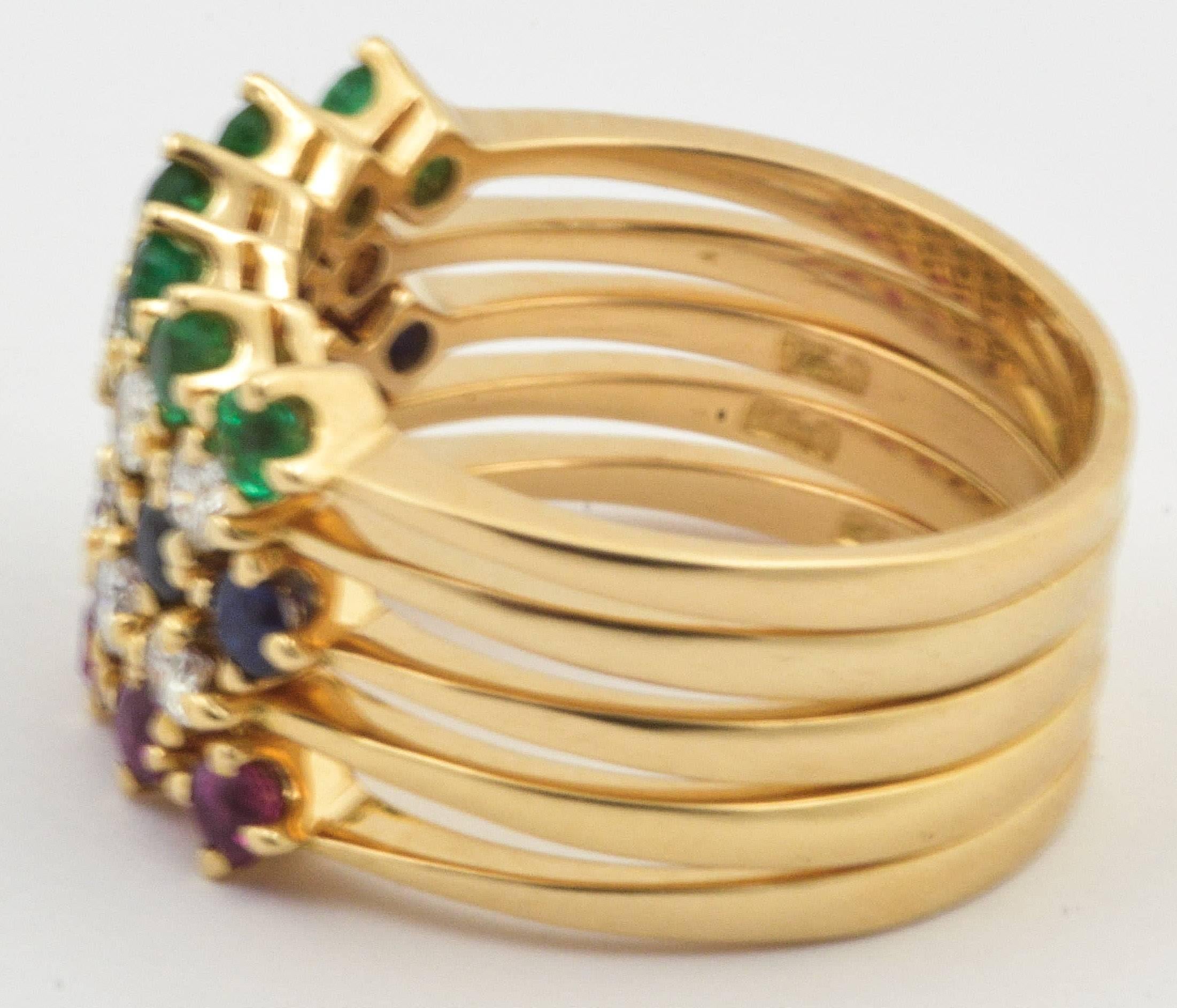 Ruby Sapphire Diamond Gold Stackable Rings In Excellent Condition In Dallas, TX