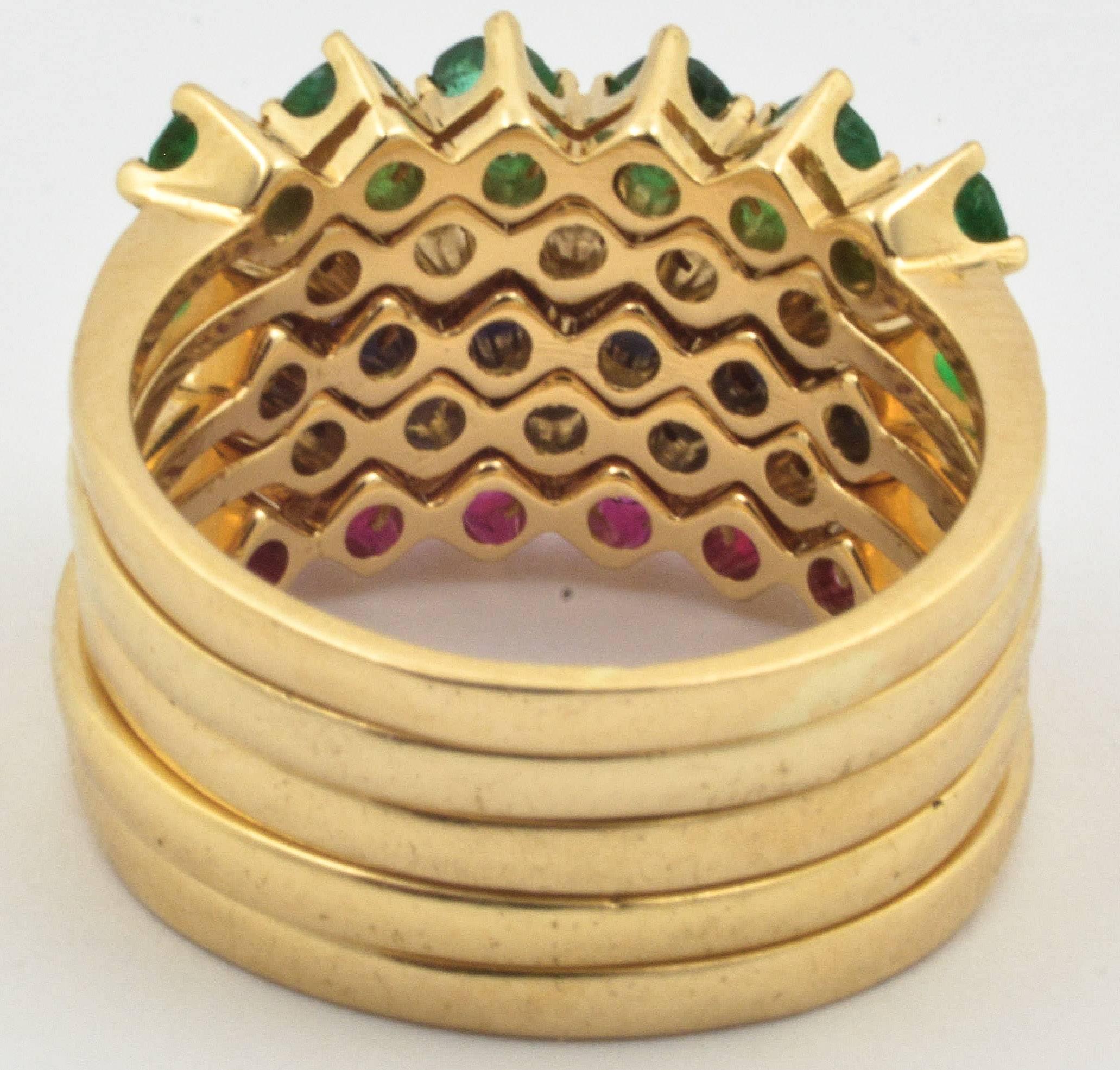 Women's Ruby Sapphire Diamond Gold Stackable Rings