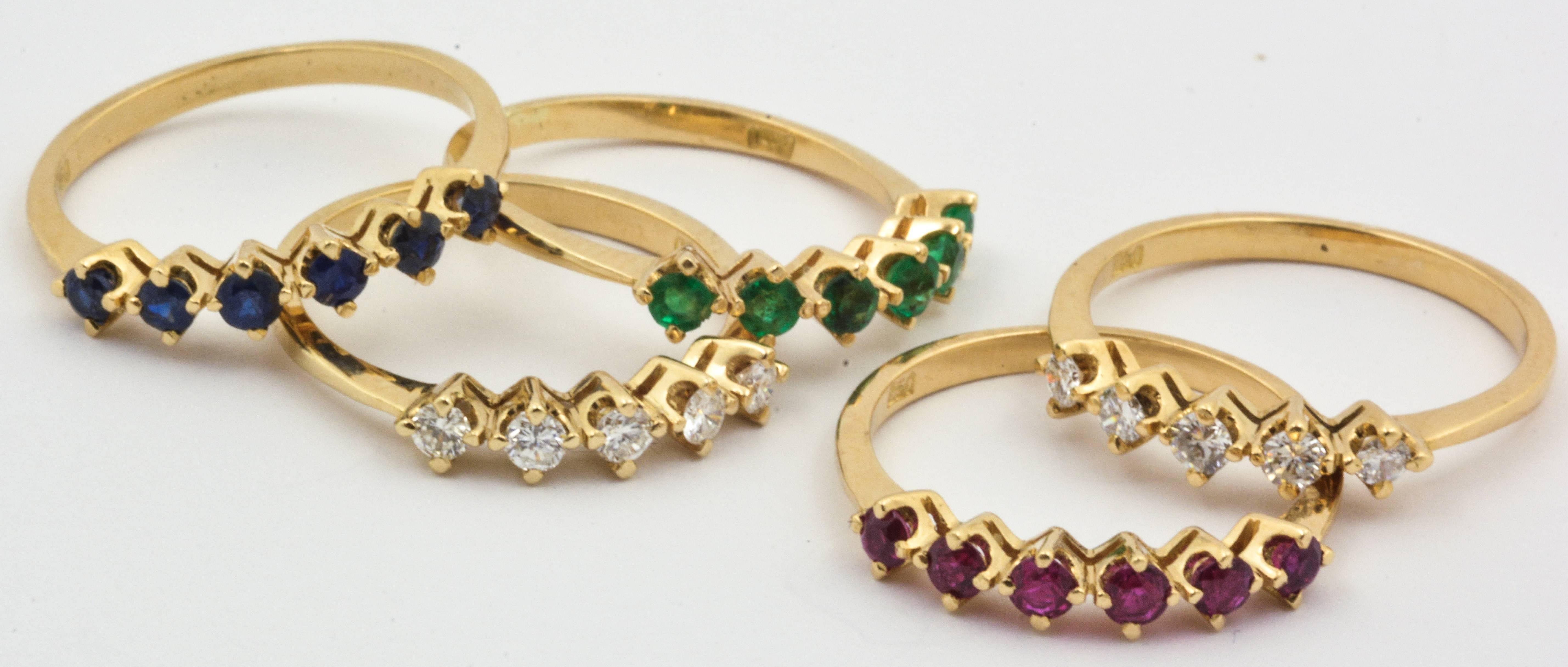 Ruby Sapphire Diamond Gold Stackable Rings 1