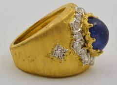 Sapphire Diamond White on Yellow Gold Wide Tapered Band Ring