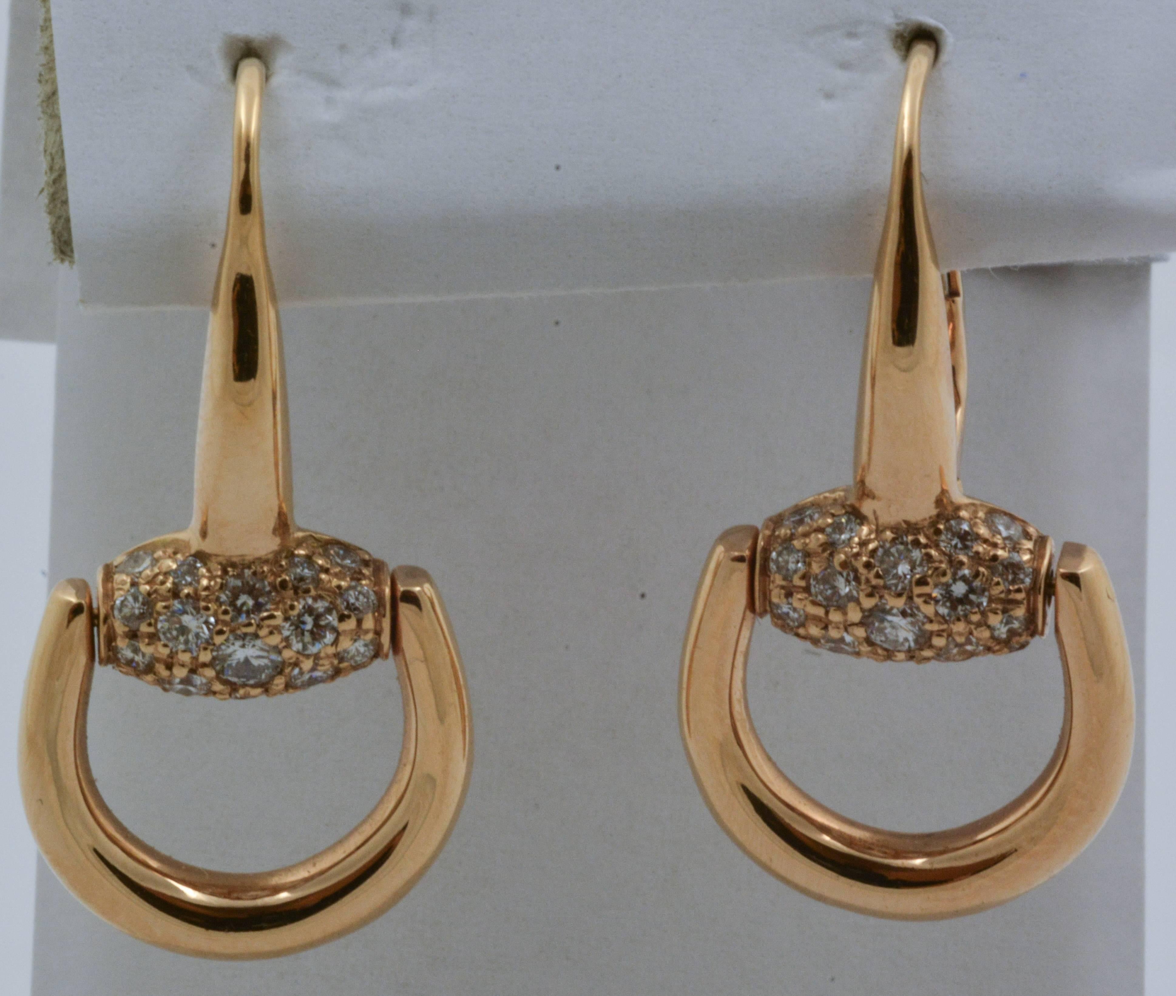 Gucci Diamond 18kt Gold Horsebit Earrings In New Condition In Dallas, TX