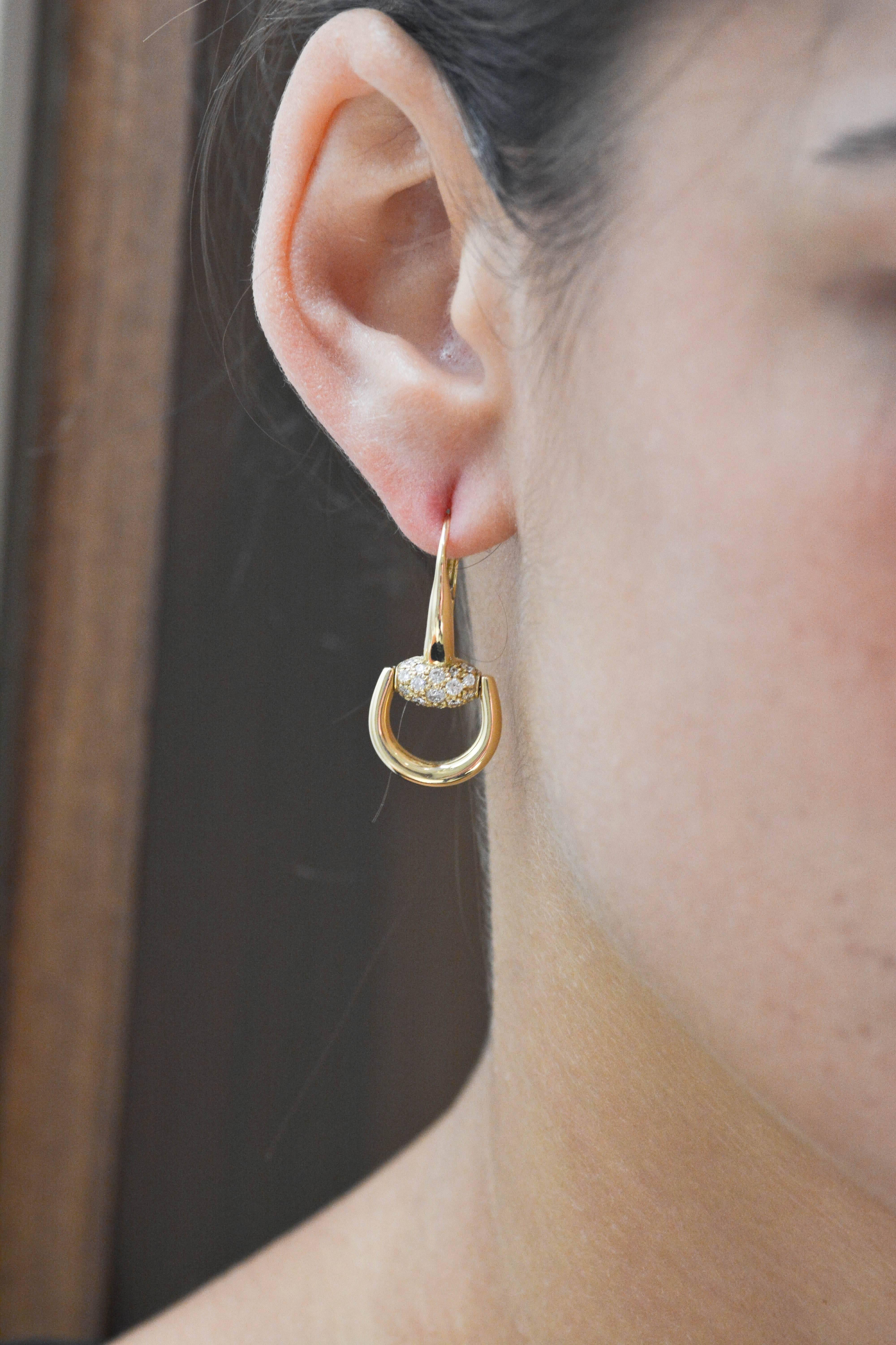 Gucci Diamond Gold Horsebit Earrings 1