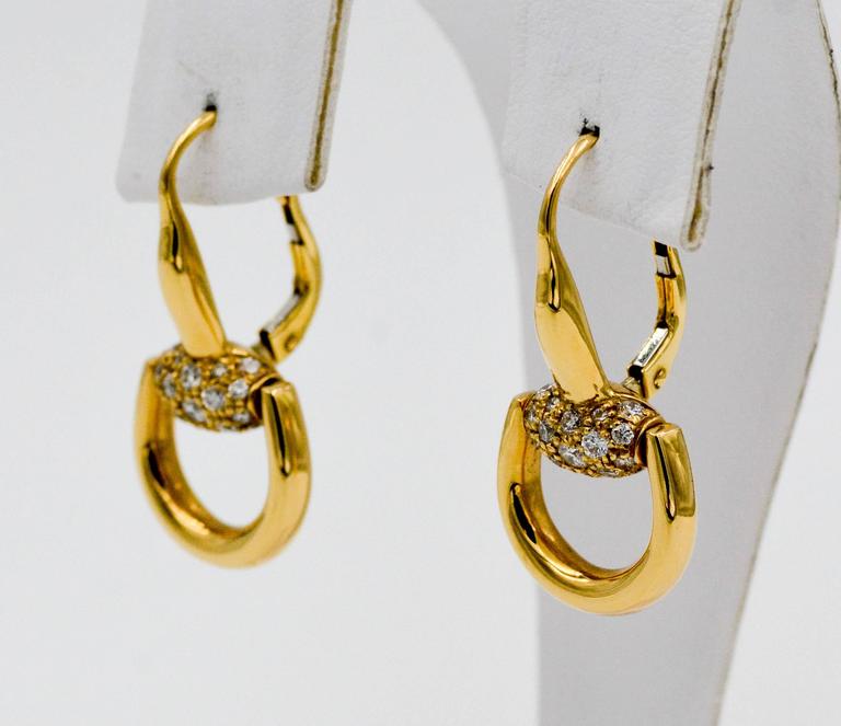 Gucci Diamond Gold Horsebit Earrings at 1stDibs