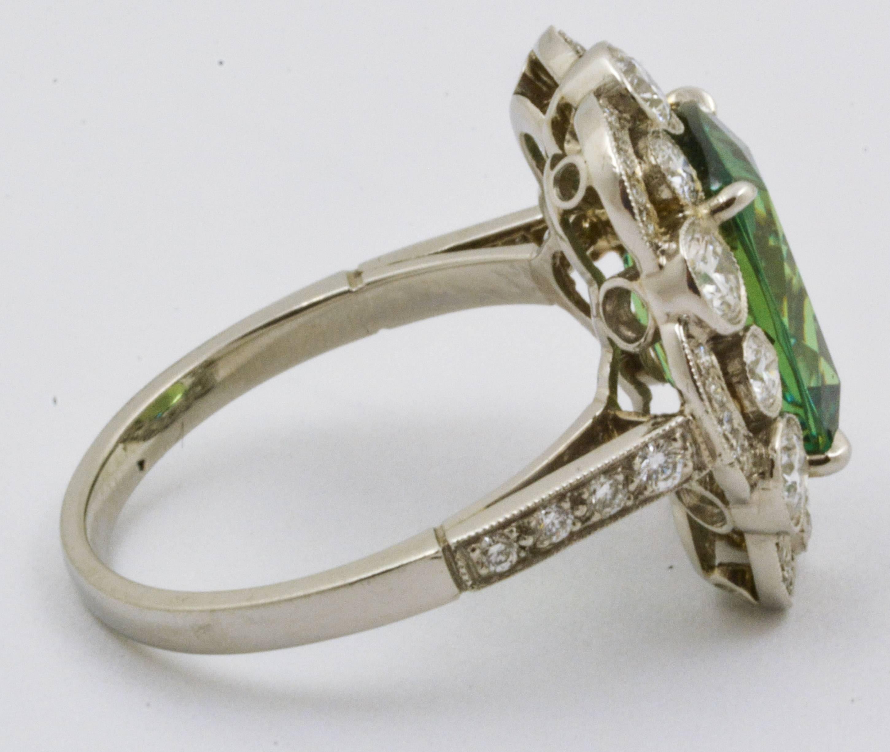  Tsavorite Garnet Diamond Platinum Ring In New Condition In Dallas, TX