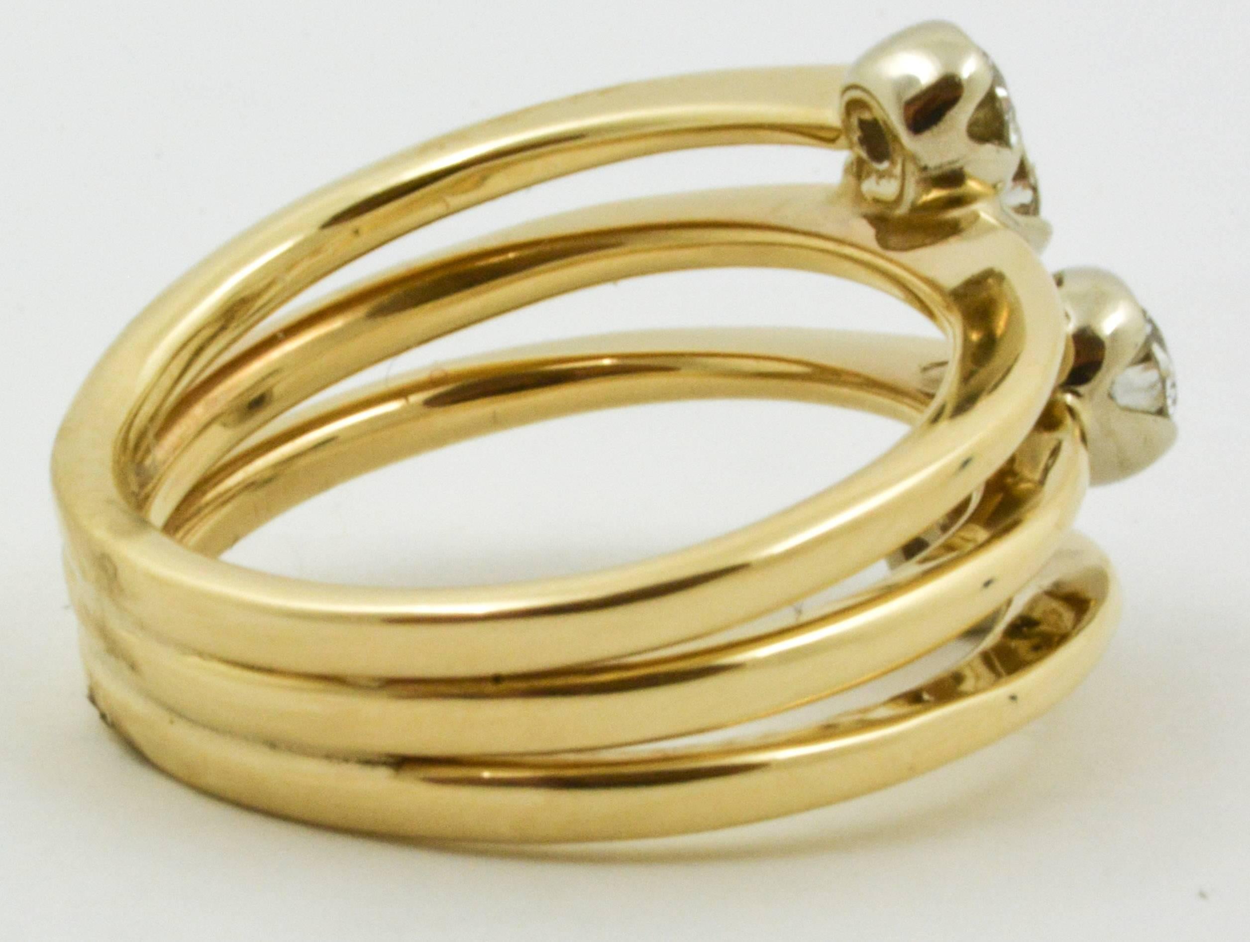 Women's 1990s Classic Diamond Gold Four Band Bypass Ring
