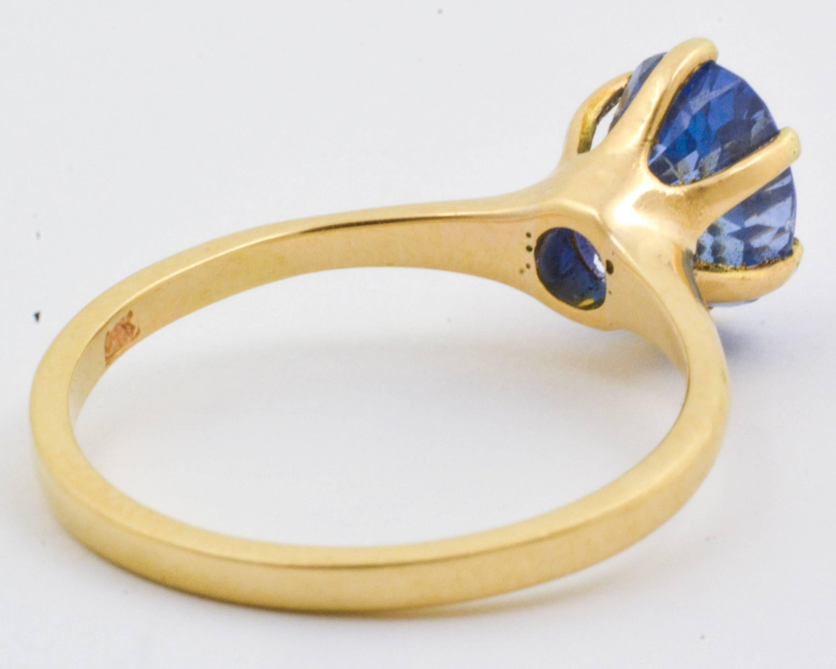 3.01 Carat Oval Blue Sapphire 14 Karat Yellow Gold Ring 1