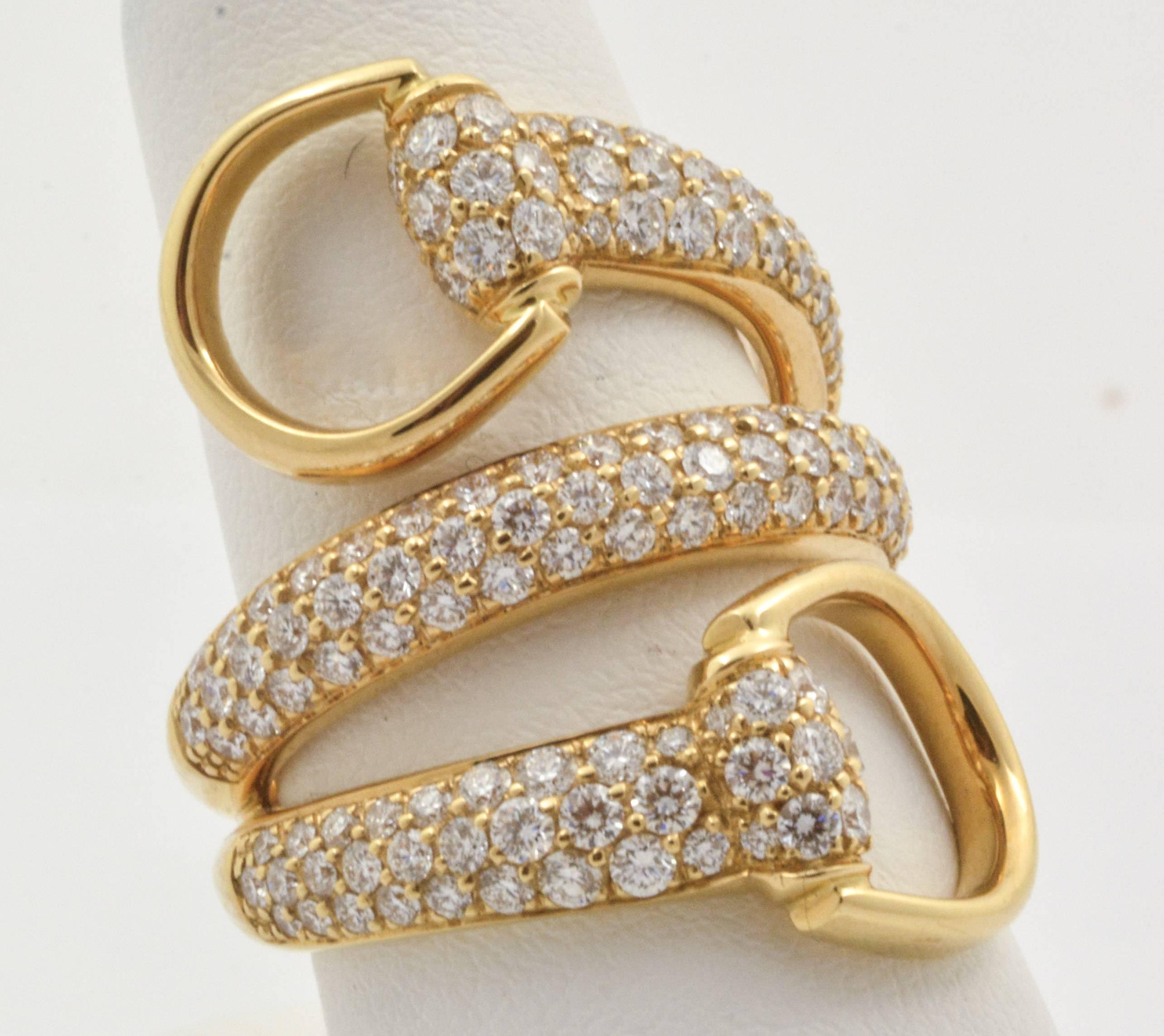 Modern Gucci Diamond Gold Horse Bit Ring